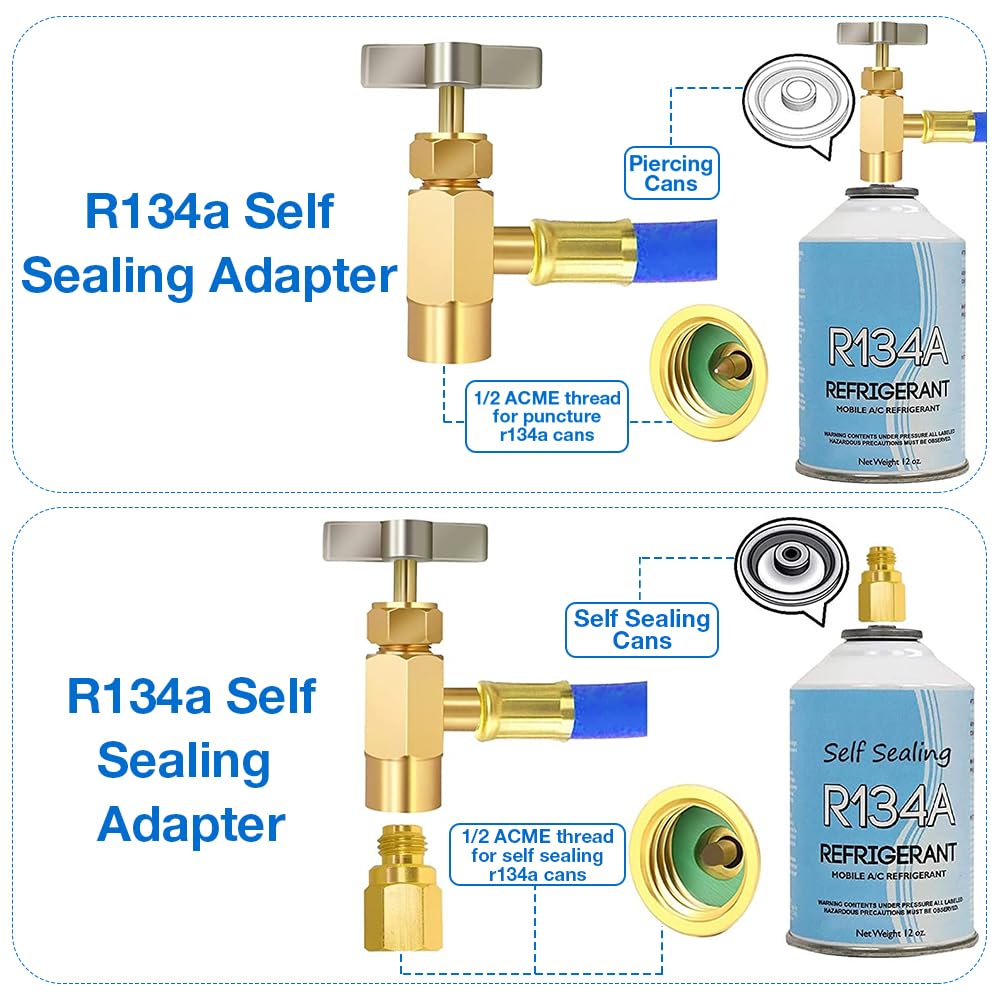 Foreverup R134A - Tubo di ricarica per aria condizionata auto, refrigerante, tubo di riempimento 1/4 pollici, con valvola piercing per aria condizionata, impianto refrigerante