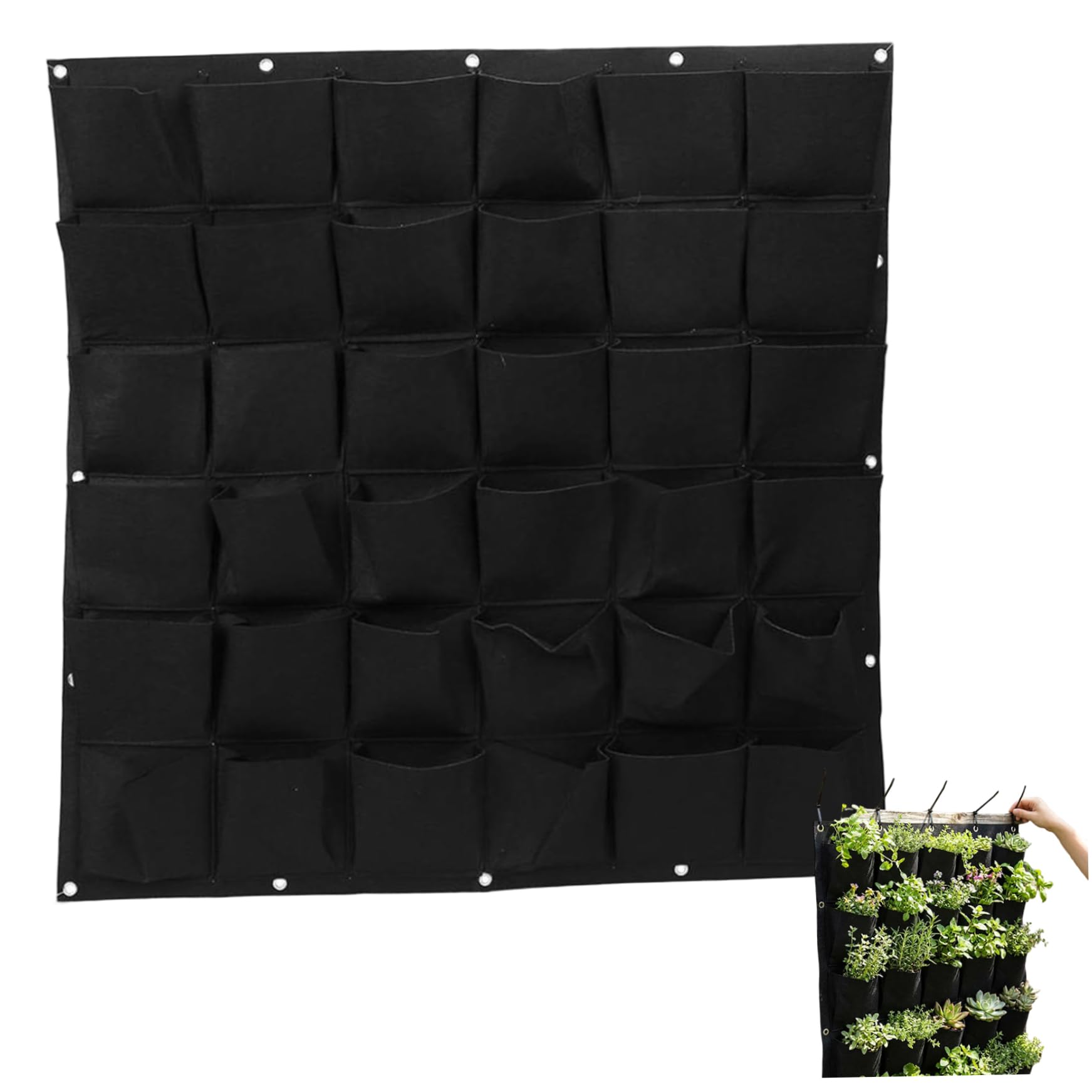 Macetero Vertical, macetero de jardín Vertical con 36 Bolsillos, Pared Viva para Uso en Interiores y Exteriores, Bolsa de plantación de Tela no Tejida Gruesa (Negro, 39, 4 x 39, 4), jardín