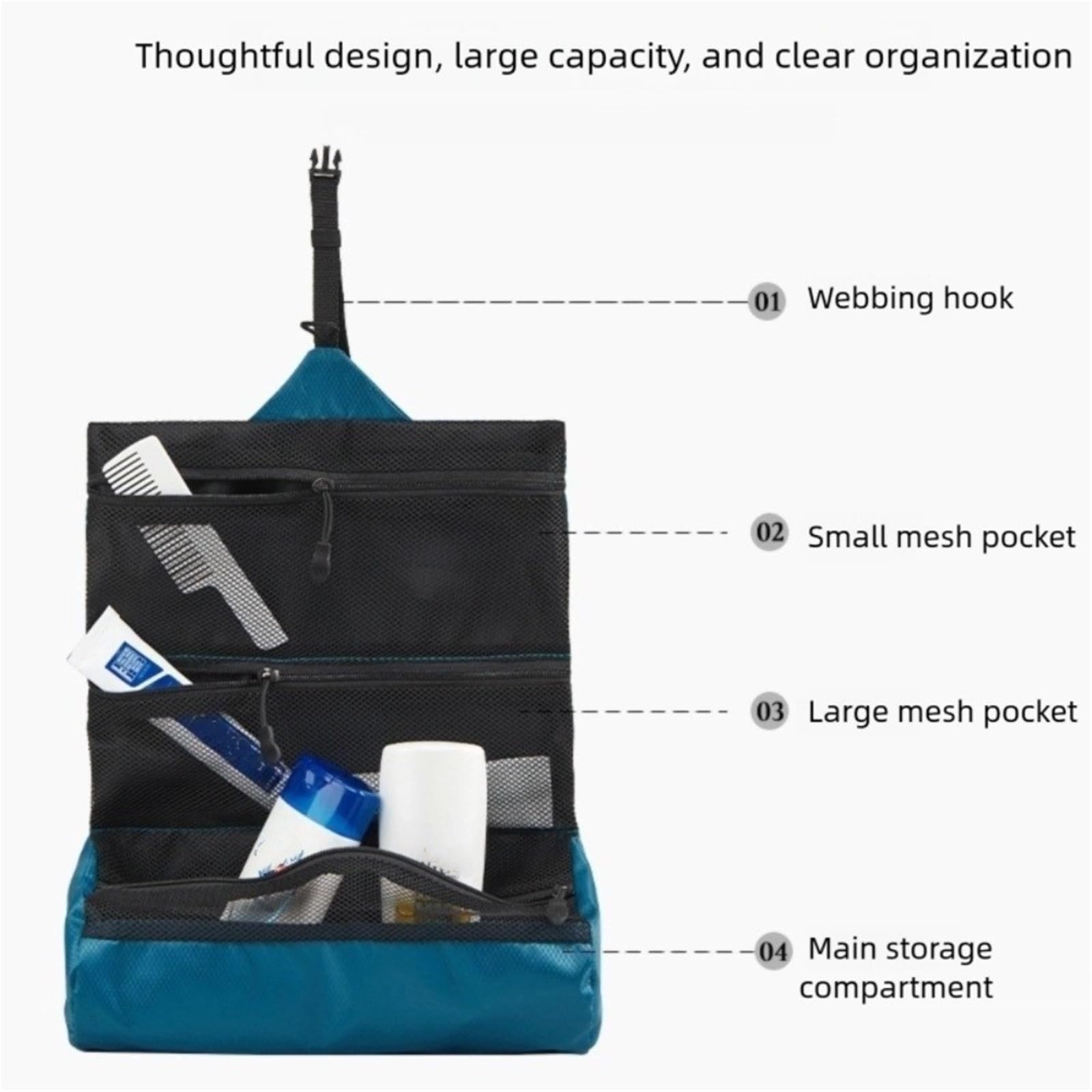 Bolsa de Aseo Plegable portátil Gran Capacidad, Bolsa Lavado Impermeable for Viaje Negocios, cosméticos, 1 Uds para Viajar(Dark Blue)