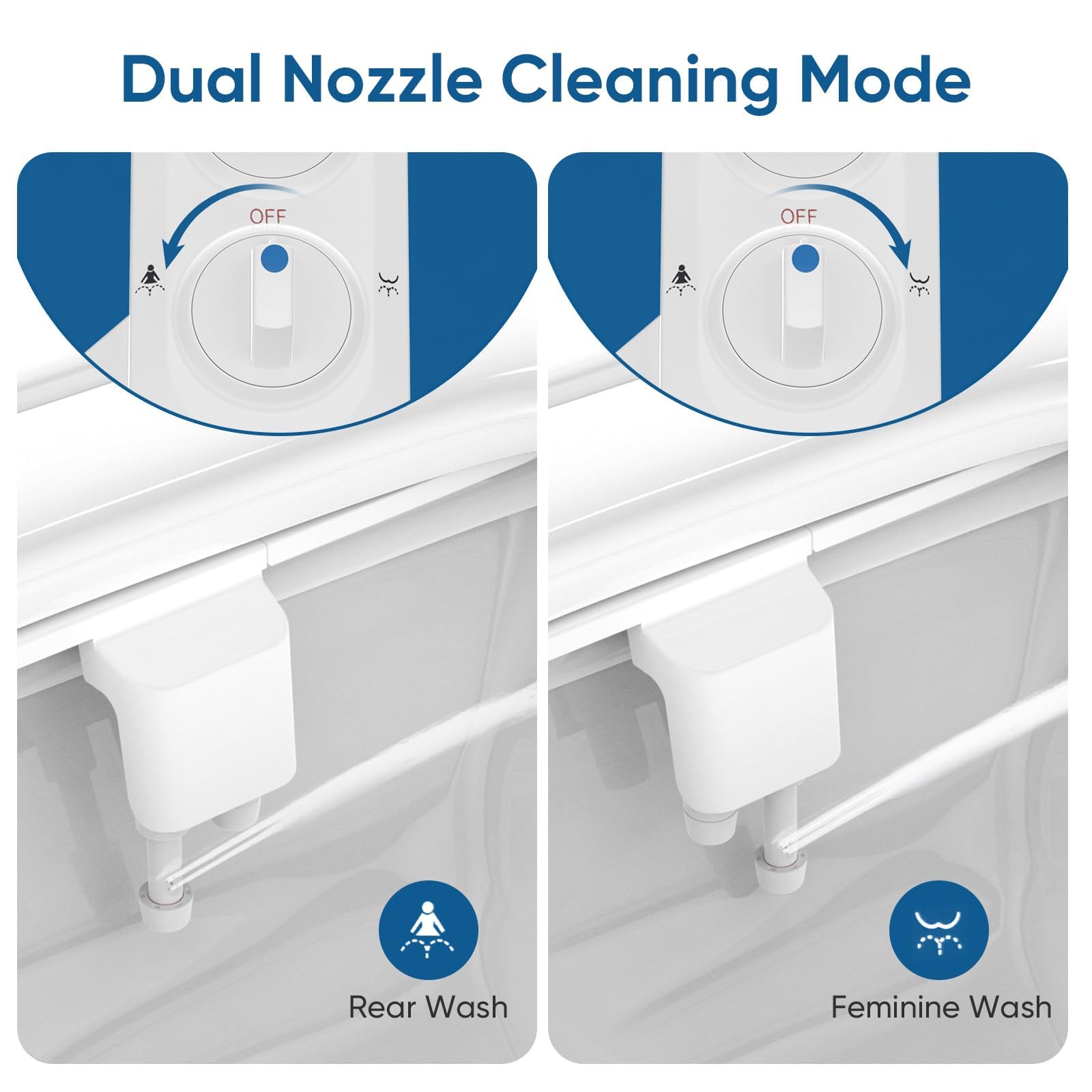Ultra-Slim Bidet Attachment for Toilet,Retractable Dual Nozzles(Frontal & Rear Wash),Filtered | Non-Electric,Adjustable Fresh Cold Water Pressure, Stainless Steel Inlet(White)