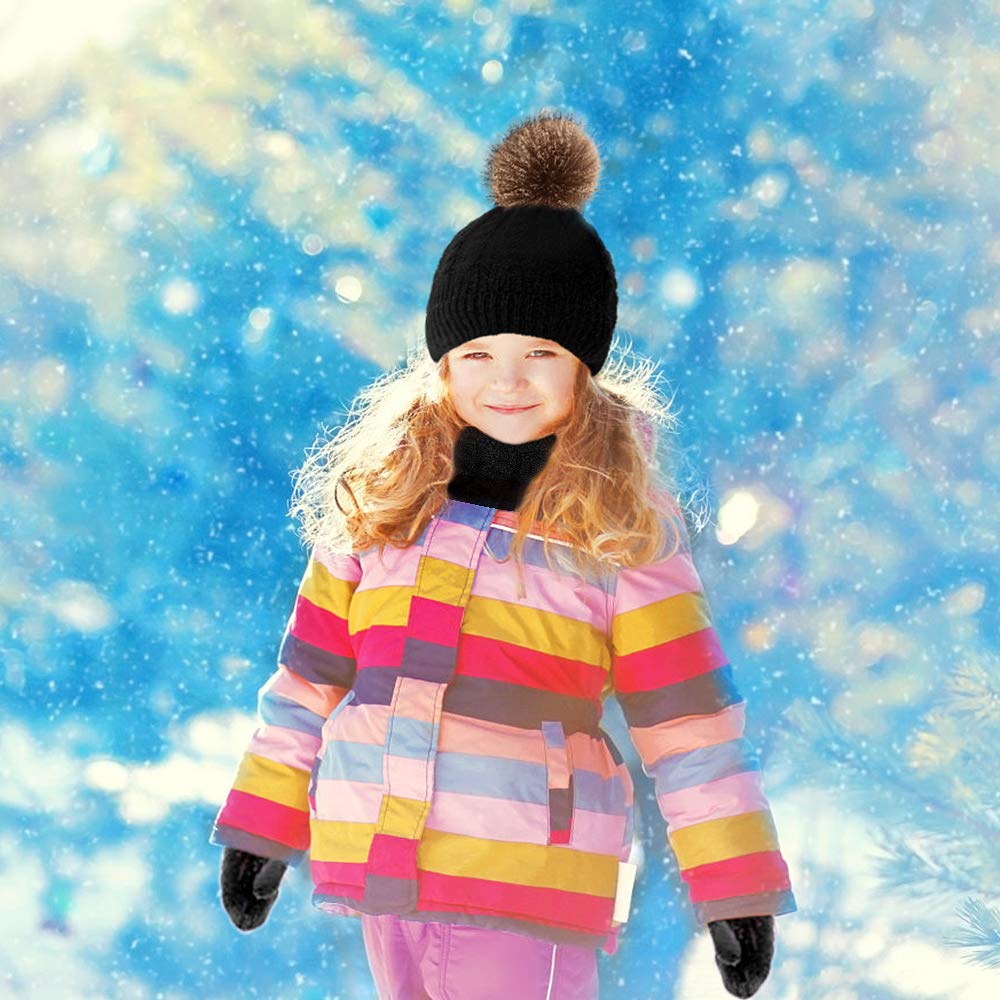 Hicdaw Juego de 6 gorros de invierno para niños pequeños, guantes de cuello para bebé, sombrero de invierno para niños y niñas, Negro -, talla única