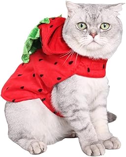ANIAC Pet Halloween Costume Red Strawberry Hoody Christmas Coat with hat Warm Sweater Santa Poncho for Cats and Small Dogs