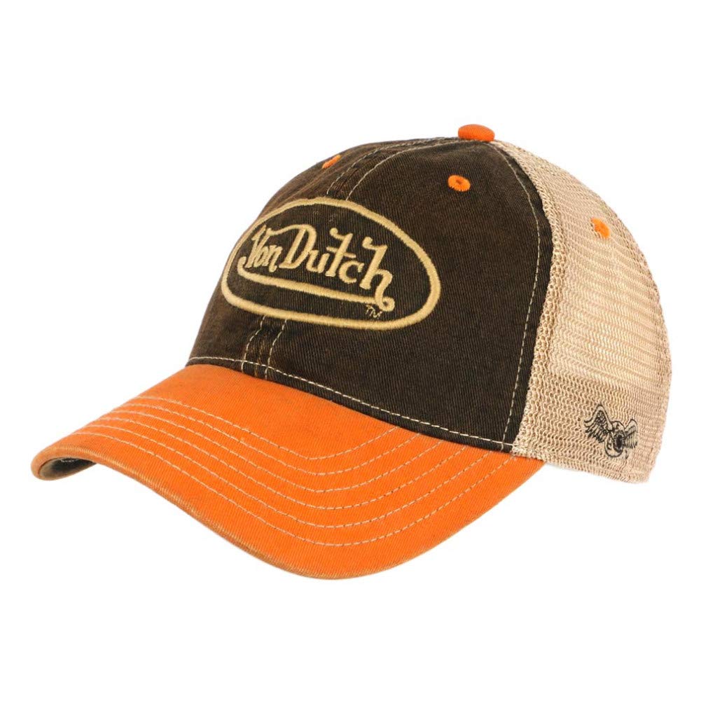 Von Dutch Vintage Baseball Trucker Cap – Orange and Blue – Men's - Orange - One size