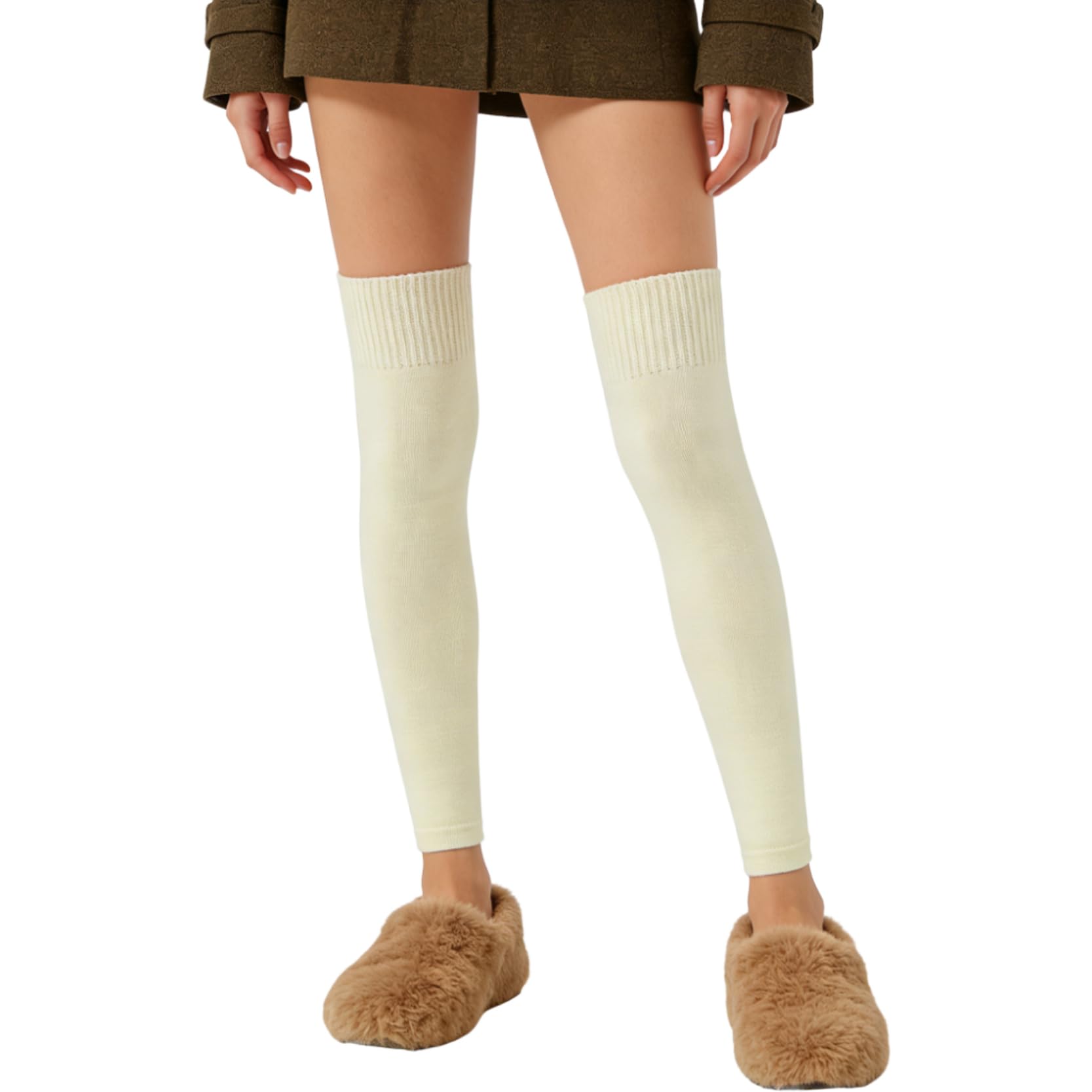Womens Long Stirrup Leg Warmers Winter Knitted Over Knee Thigh High Footless Socks Boots Cover