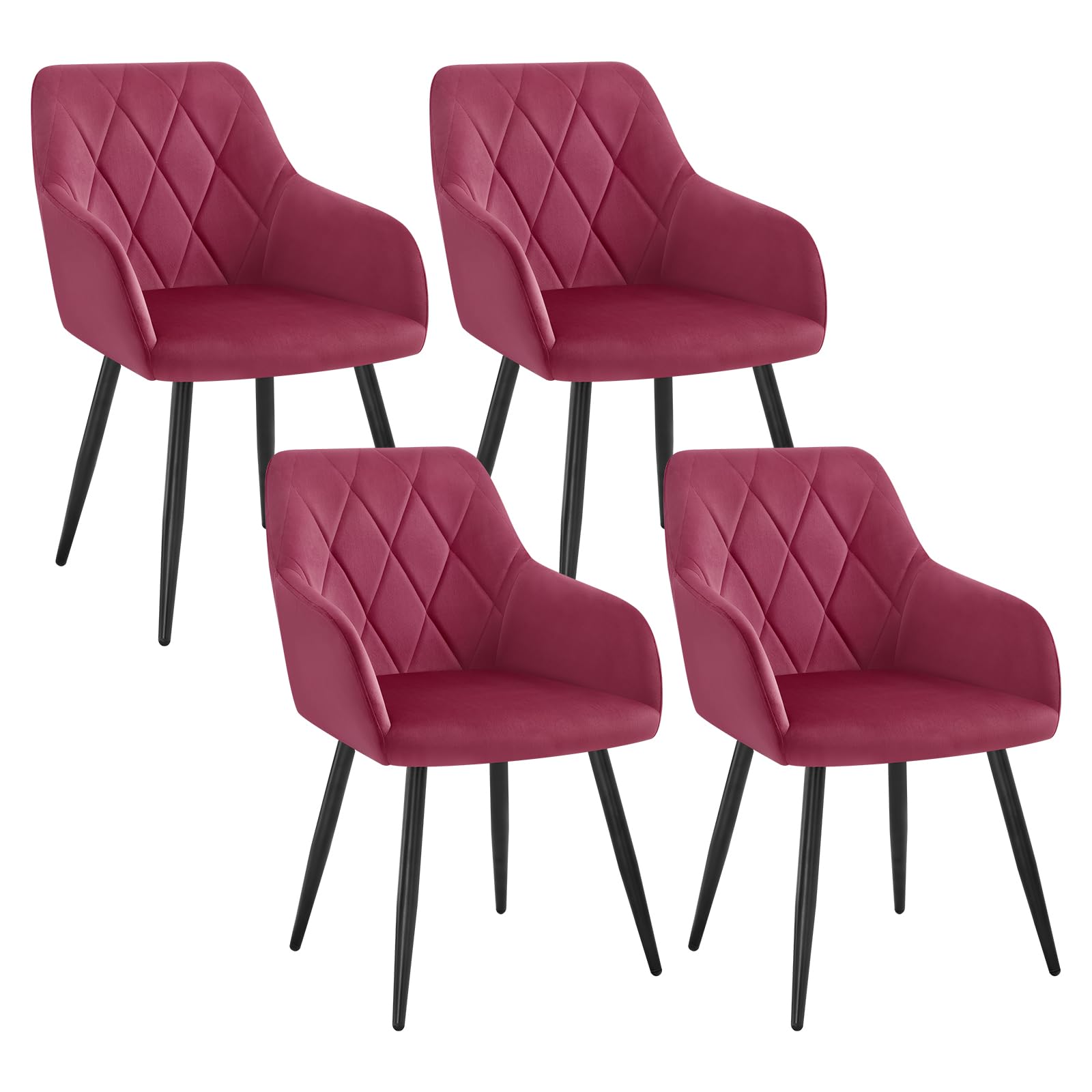 WOLTU 4er Set Esszimmerstühle mit Armlehne Rückenlehne, für Esszimmer Wohnzimmer Küche, Bequeme Küchenstühle gepolstert mit Samtbezug, Metallbeinen, Bordeaux