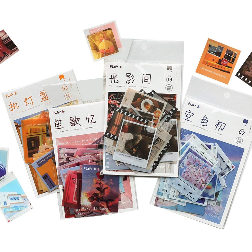Scrapbooking Stickers Set, Film Picture Street Building Blue Sky Self-afhesive Decals for Arts Crafts DIY Scrapbook Journaling Stationery Planner Letter Card Envelope Diary Jourals Gift Box(4 copies)