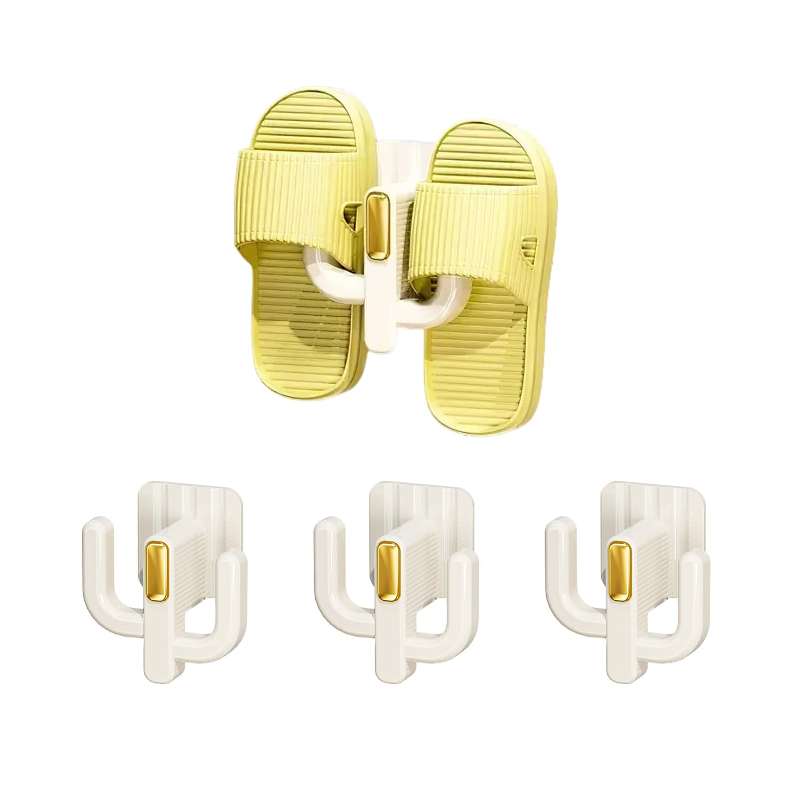 ROLUXENTIA 4 Pack Wall Mounted Shoe Rack - Premium Hanging Shoe Organizer Shelf with Sticky Hanging Mounts, Door Shoe Hangers with Hooks for Slippers Storage, White