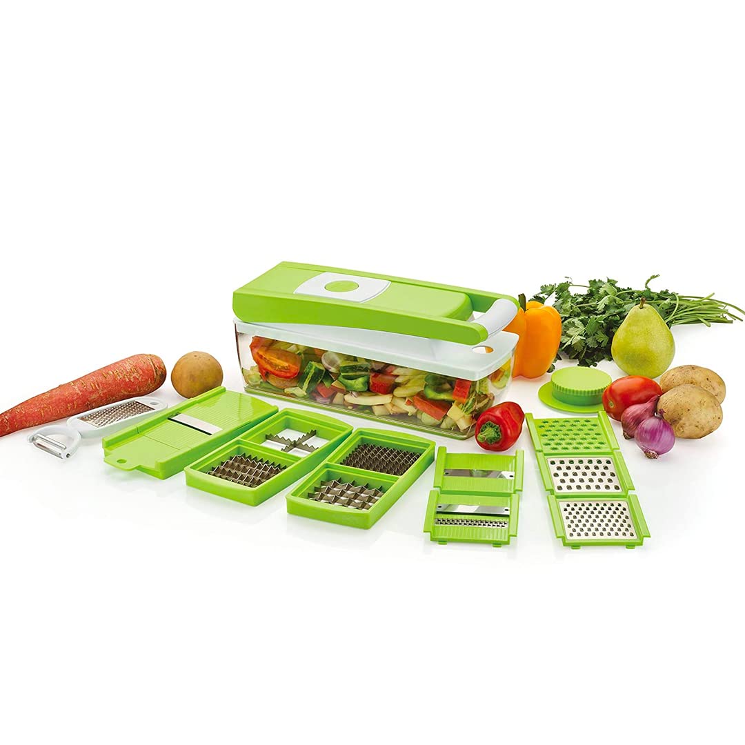 BeclinaPlastic Multipurpose Kitchen Tool (Green, Pack of 1) | Slicer, Grater, Dicer, and Chopper | Anti-Slip Handle Slicer for Fruits and Vegetables | Kitchen Items | Food Processor | Home Gifting