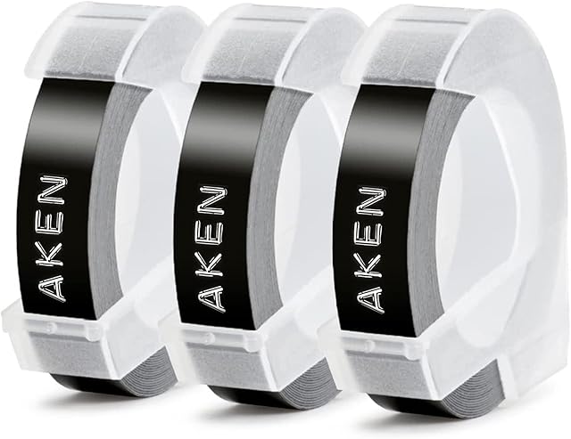 3X Aken Compatible Dymo Embossing Tape Black Replacement for Dymo Omega Label Tape 3D Self-Adhesive, for Dymo Omega Junior Embossing Label Maker, Dymo Embossing Vinyl Labels 9mm x 3m White on Black