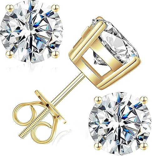 Aretes de moissanita para mujer, aretes de moissanita creados en laboratorio, aretes de plata de ley 925, aretes de tuerca con rosca trasera,