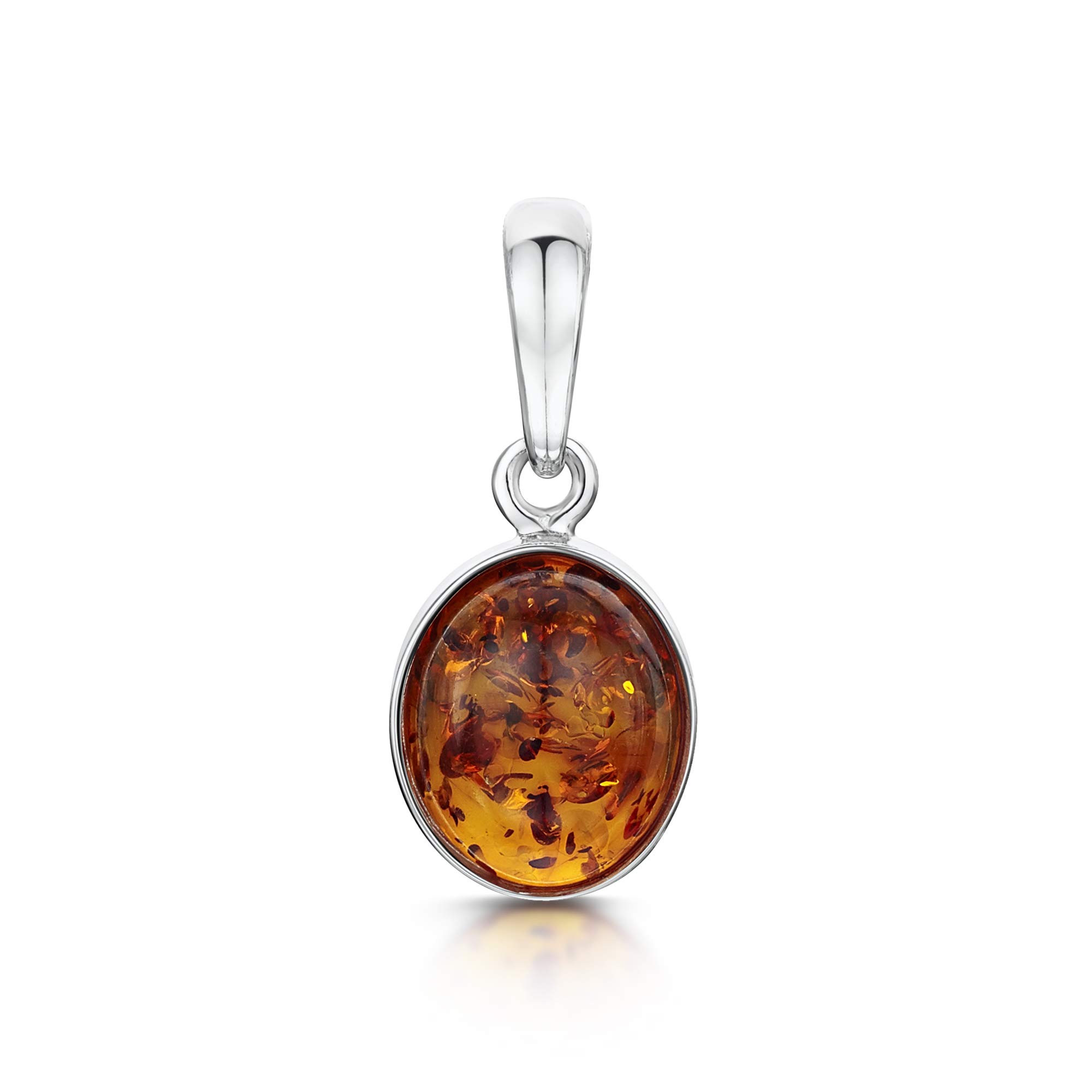 Amberta 925 Sterling Silver with Genuine Baltic Amber - Classic Oval Pendant for Women - Various Stone Colors
