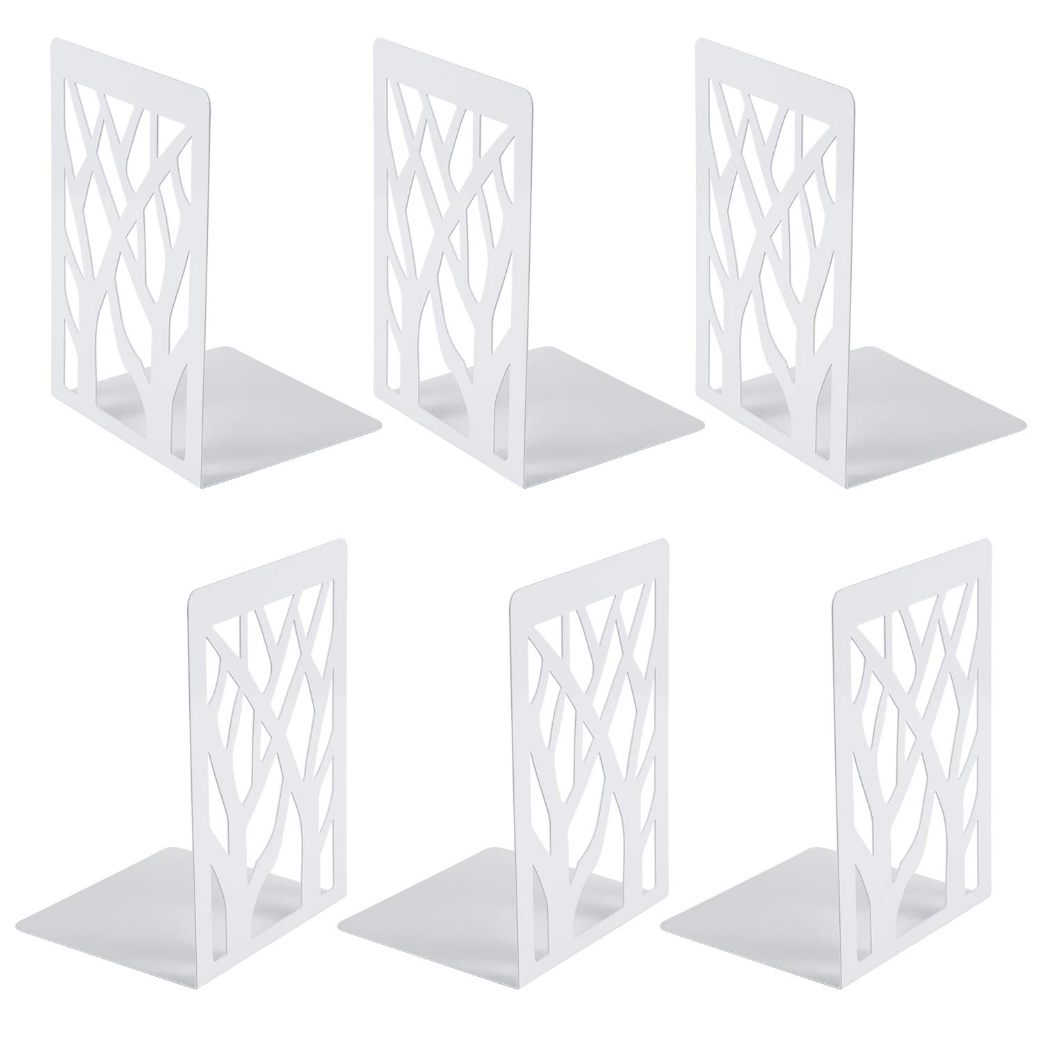 MSDADA Sujetalibros, Apoya Libros de Metal, Diseño de árbol Decoración Sujetalibros Originales Oficina Soporte Libros de para Hogar, Oficina y Escuela, Blanco (3 Pares)