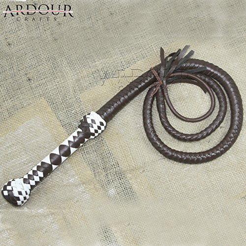 Ardour Crafts 4 Feet Long 12 Plait Genuine Real Leather Bull Whip Heavy Duty Brown Whip