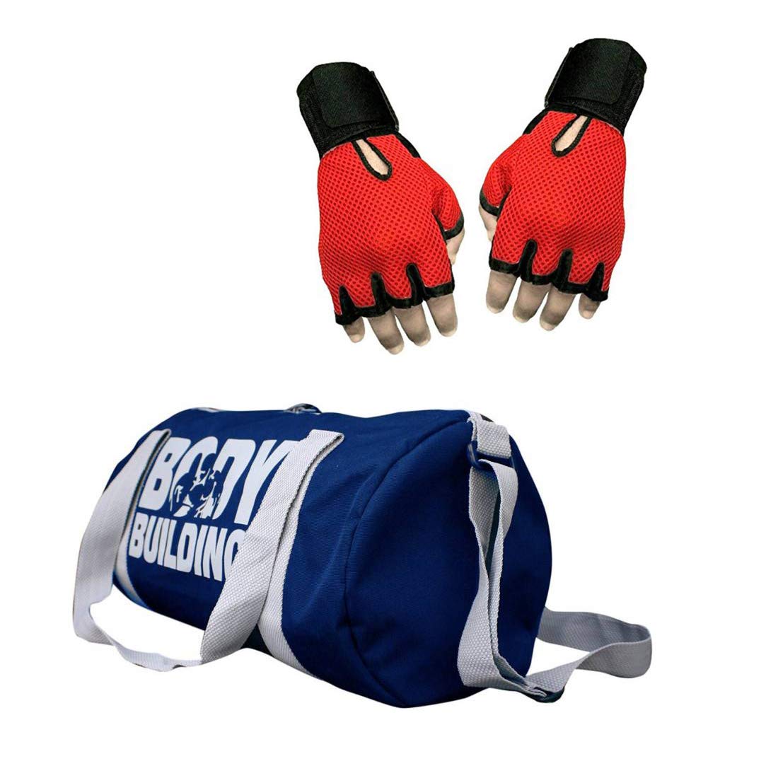 Style Pro Combo of Bodybuilding (Blue) Gym Bag and Gloves (Red