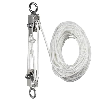 Double Cable Pulley Kit Heavy Duty Stainless Steel, Pulley Block with 25M8mm Rope, Bearing Inside, Swivel Pulley Wheel, Good for Pulley Lifing System, Loading 1100lb