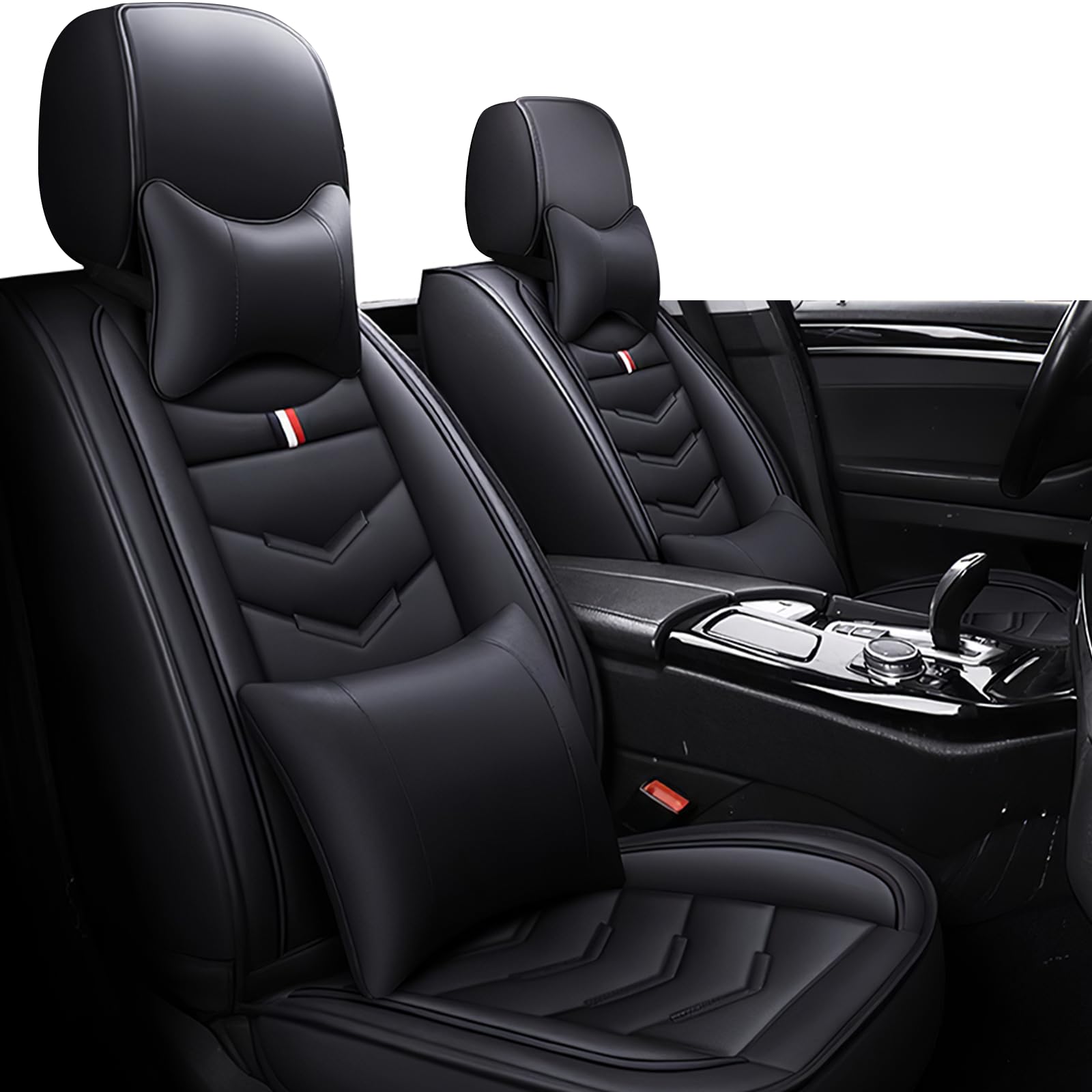 Car Seat Covers Fit for KIA Soul 2010-2025, Leather Seat Covers for Car, Waterproof Non-Slip Durable Car Seat Protector(2 Seats with Pillow,Black)