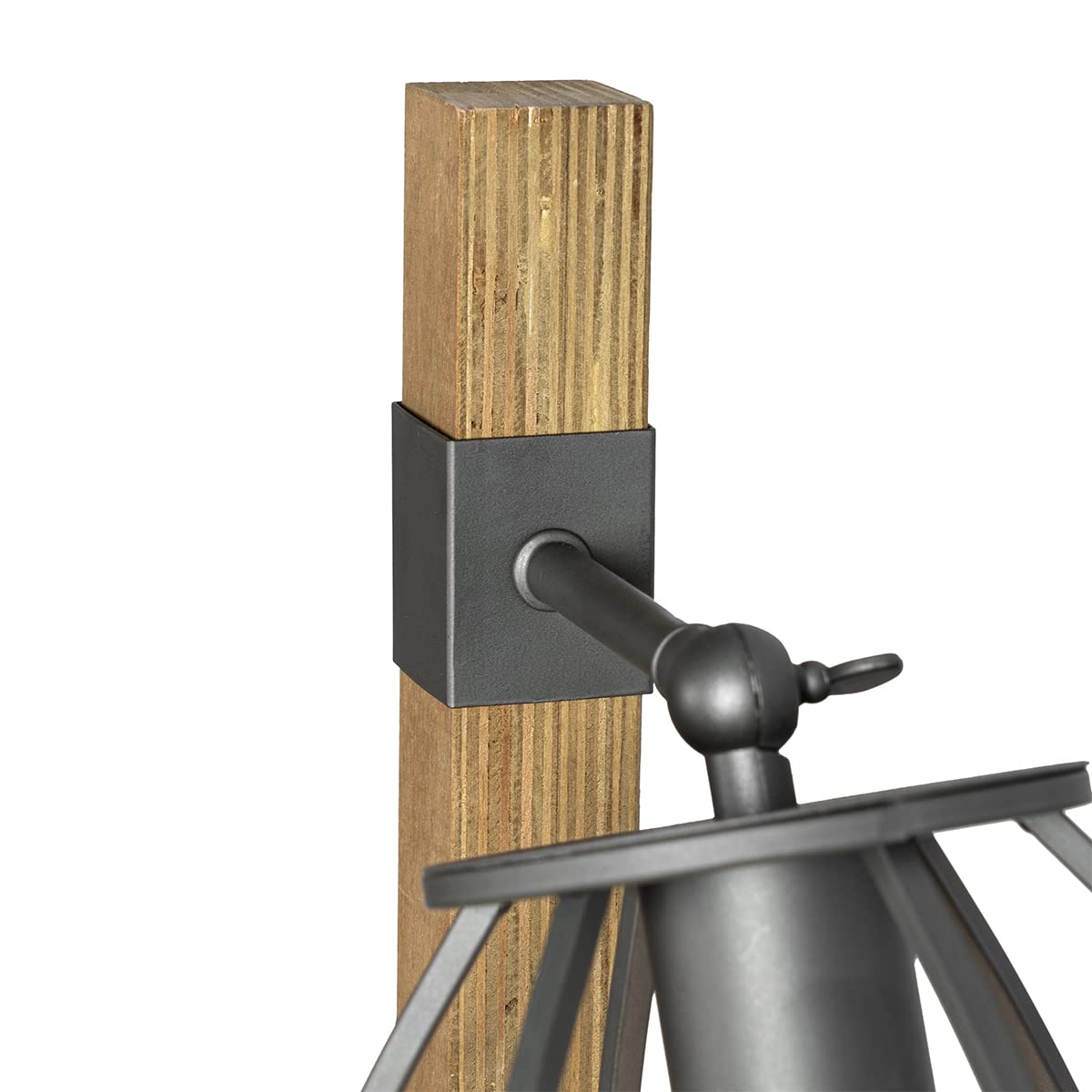 Qazqa Lámpara de pie industrial gris oscuro con madera - Arthur/Acero Alargada Adecuado para LED Max. 1 x 60 Watt