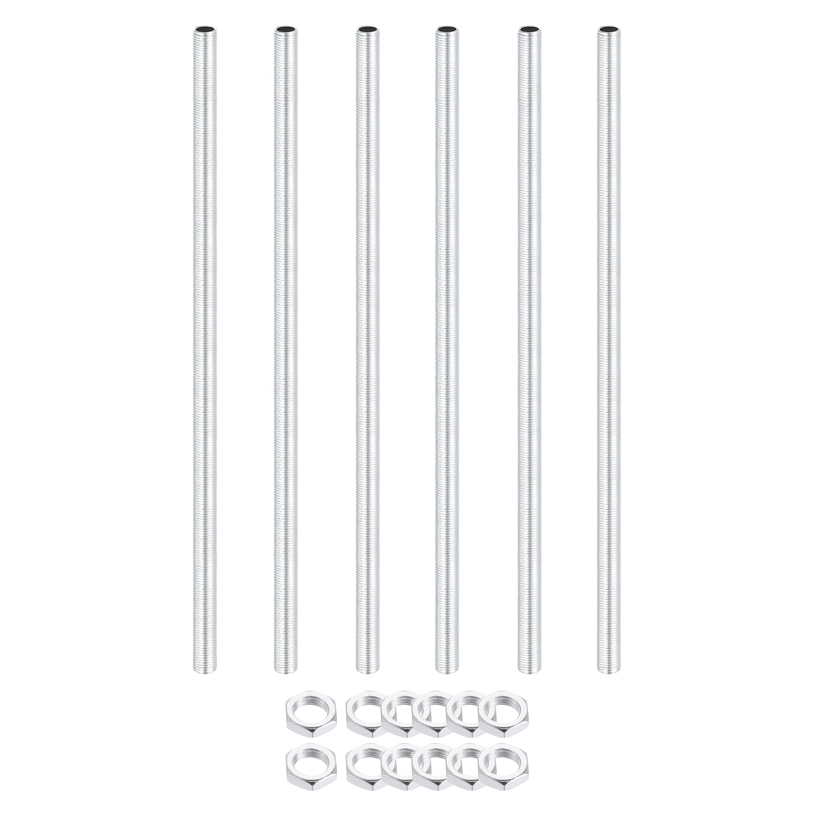 sourcing map 6Pcs 255mm Lamp Pipe Nipples Kit with Lock Nuts, M10x1 Fine All Threaded Hollow Tube Lamp Repair Hardware Fasteners for Chandelier Ceiling Lamps Assembly DIY, White Zinc โ image 1