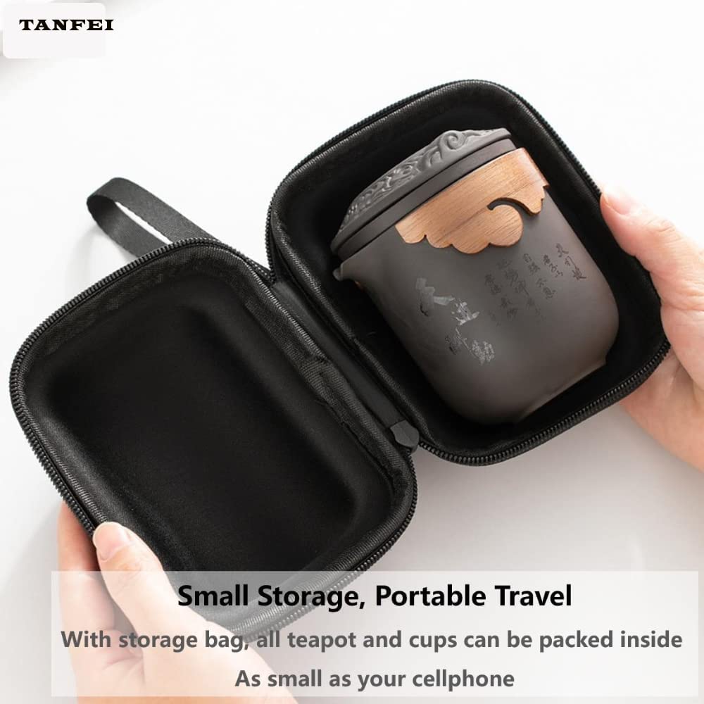 Travel Tea Sets with Tea Infuser Chinese Gung Fu Teapot, Handmade Purple Clay Teapot, Travel Tea Set for Outdoor Home CampingOffice