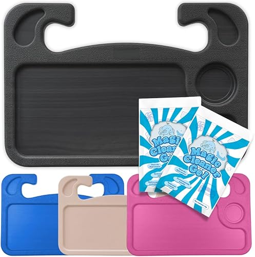 Escritorio para volante de automóvil con 2 limos mágicos de limpieza, accesorios de viaje para automóvil, bandejas de soporte de automóvil para