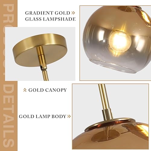 Miniatura 3 de KCO Iluminación Globo Lámparas Colgantes Gradient Cristal Dorado Lámpara Colgante Moderna Cocina Isla Iluminación Vintage Lámpara colgante Lámpara