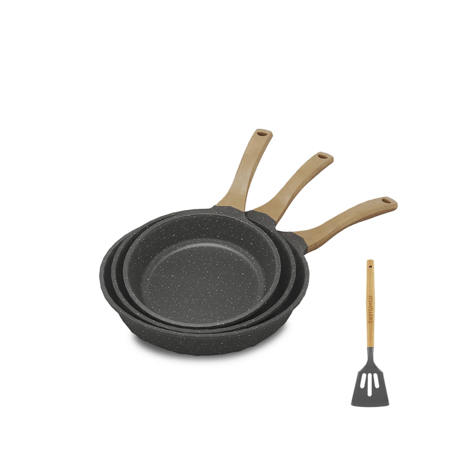 ITSMILLERS Juego de sartenes antiadherentes de cocina de 3 piezas, sartenes antiadherentes fundidas a presión con parte inferior de inducción, sartenes de 8, 9.5 y 11 pulgadas con asas que se