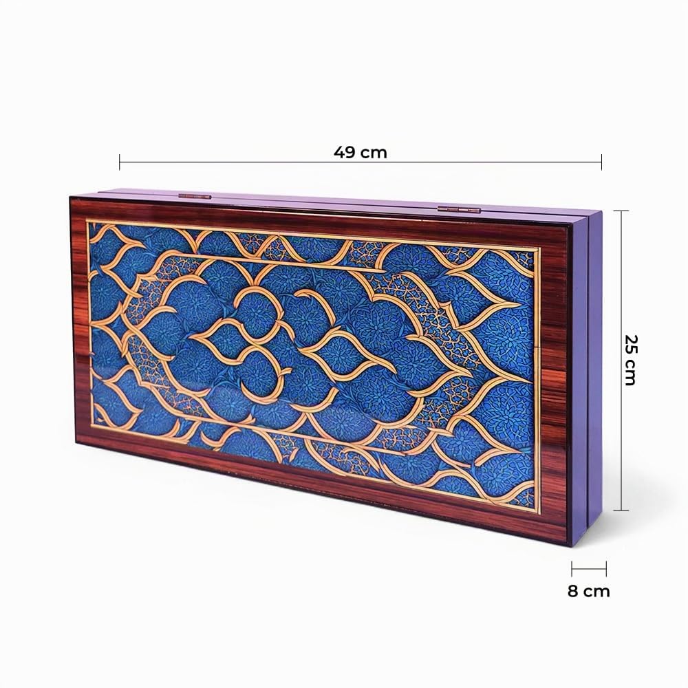 Biggdesign Oriental Backgammon Set aus MDF, Magnetverschluss & Spielsteinen | 16 mm MDF-Korpus, Magnetverschluss, doppellagiger Klarlack, Coex-Cellophan-Spielfläche, Würfel & Spielsteine, Made in Türkiye