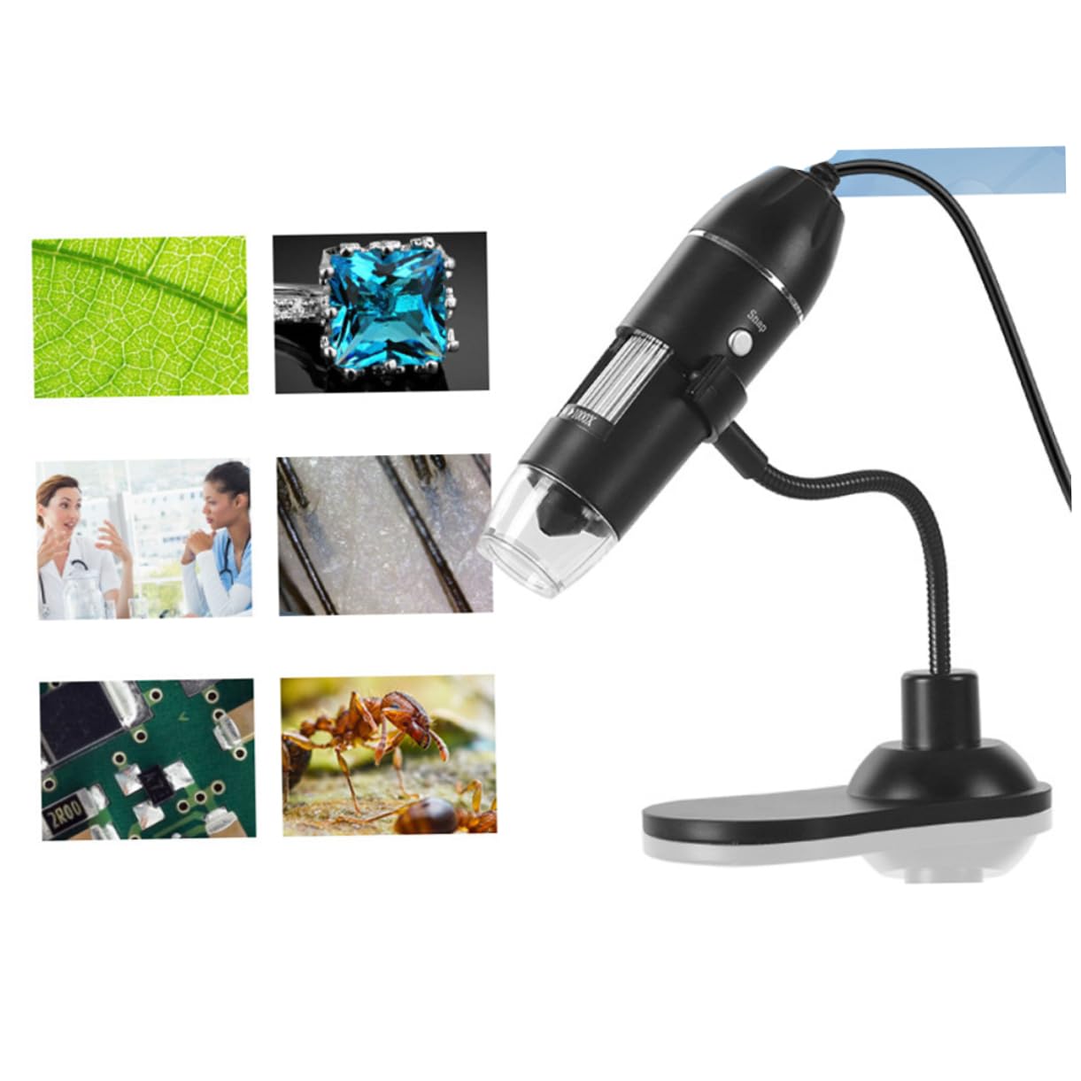 Gadpiparty Digitale USB Lupe mit LED Beleuchtung Vergrößerung Flexible Arm Tischmikroskop für Reparatur Inspektion Labor Schmuck Briefmarken Antiquitäten