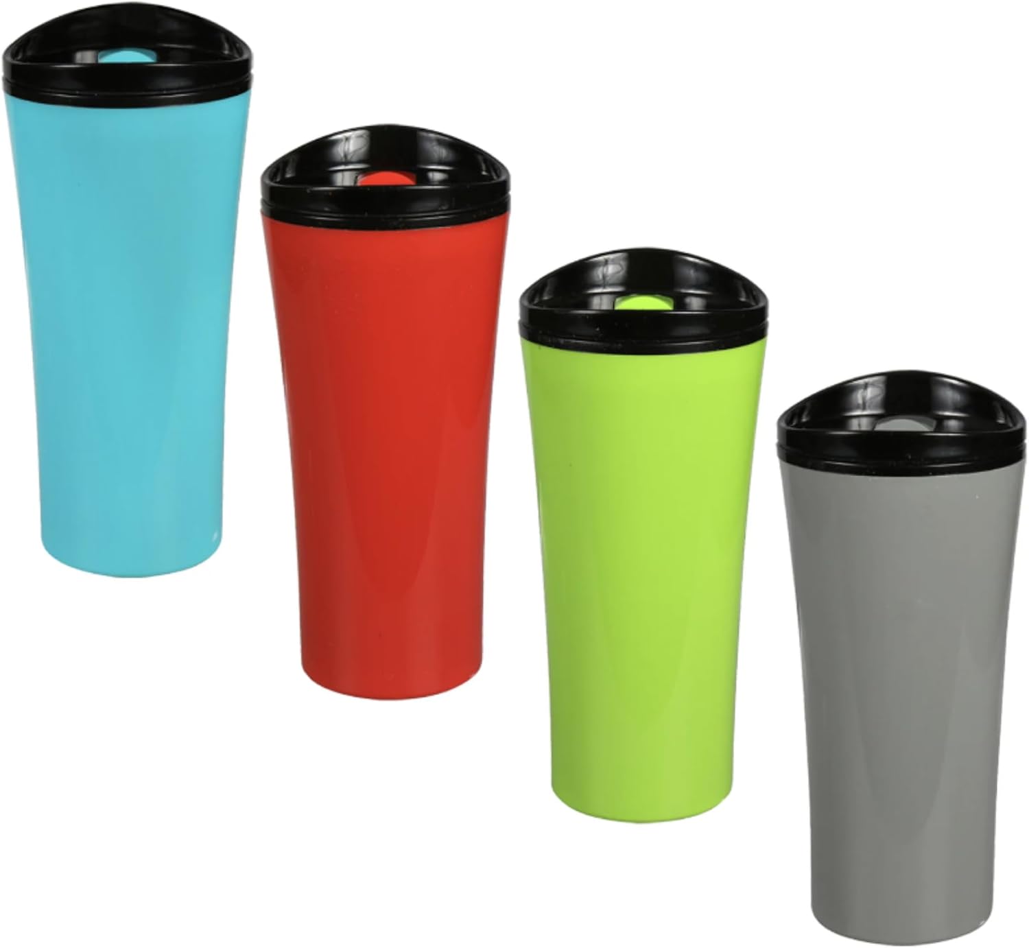Set of 3 Plastic Travel Mugs with FlipTop Lids, 16.5 oz