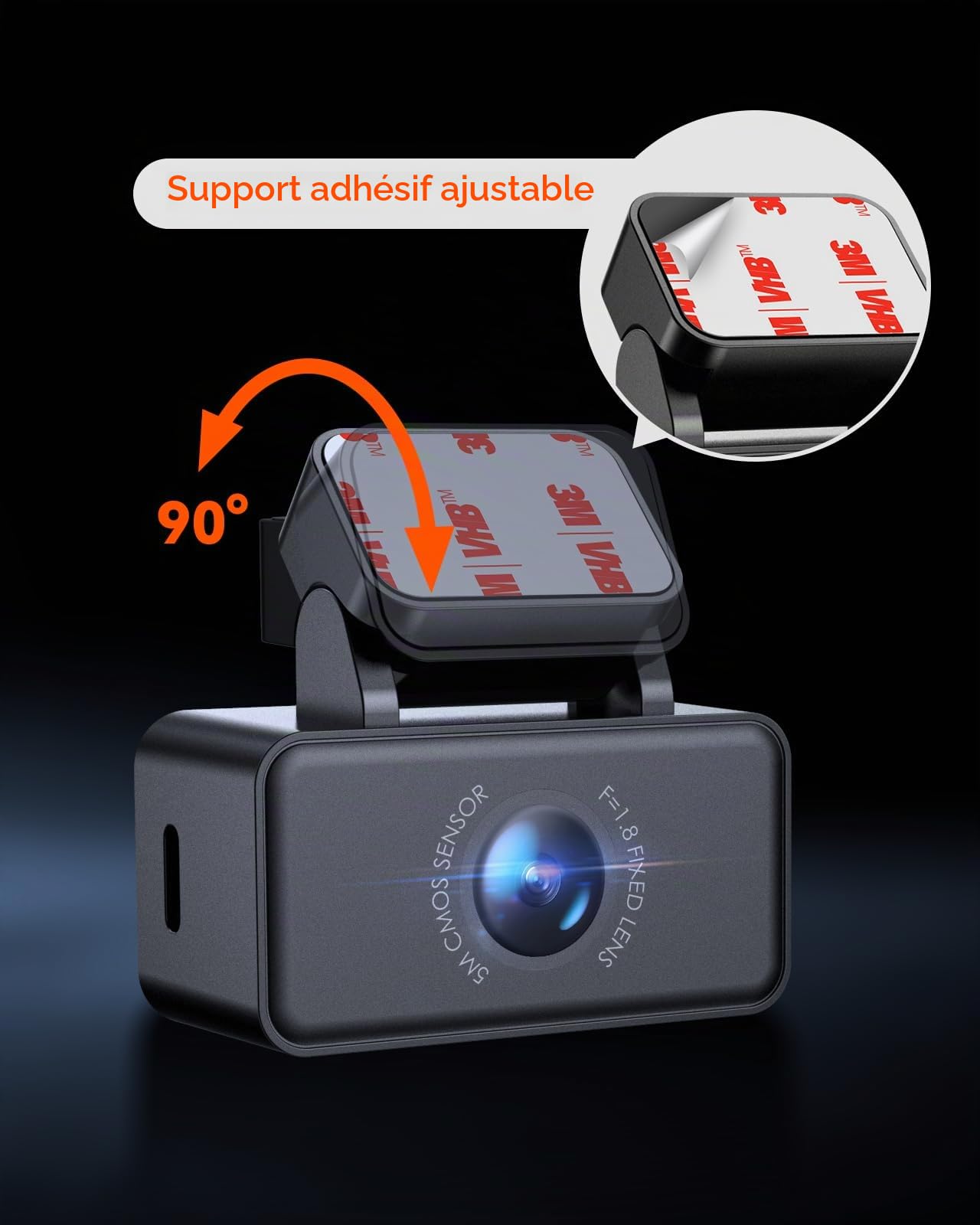 Caméra arrière 2,7 K pour VANTRUE E360 / E2, caméra arrière WDR avec Starvis 2, super vision nocturne, ouverture F1.8, grand angle 160°, câble USB C, support adhésif réglable, pour voiture, SUV,