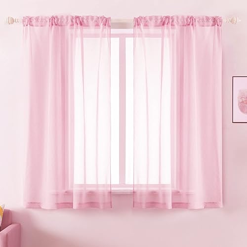 Miniatura 8 de DUALIFE - Cortinas transparentes de 54pulgadas de largo, paneles de privacidad de gasa para ventanas, cortinas de lino semitransparentes para