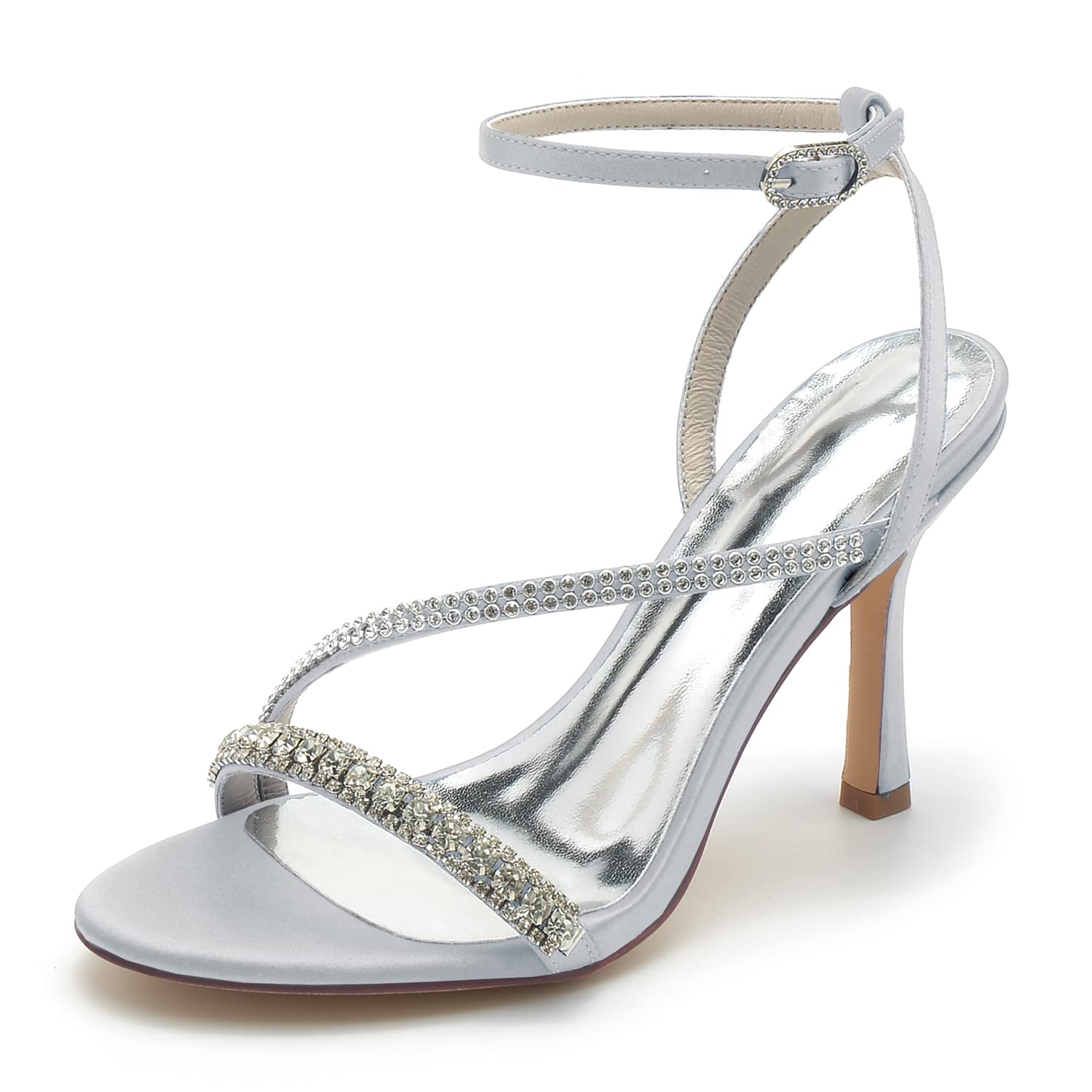 Sandali con Cinturino Cristalli Raso per Donna, Décolleté Eleganti con Strass per Matrimonio Cerimonia Festa Sera