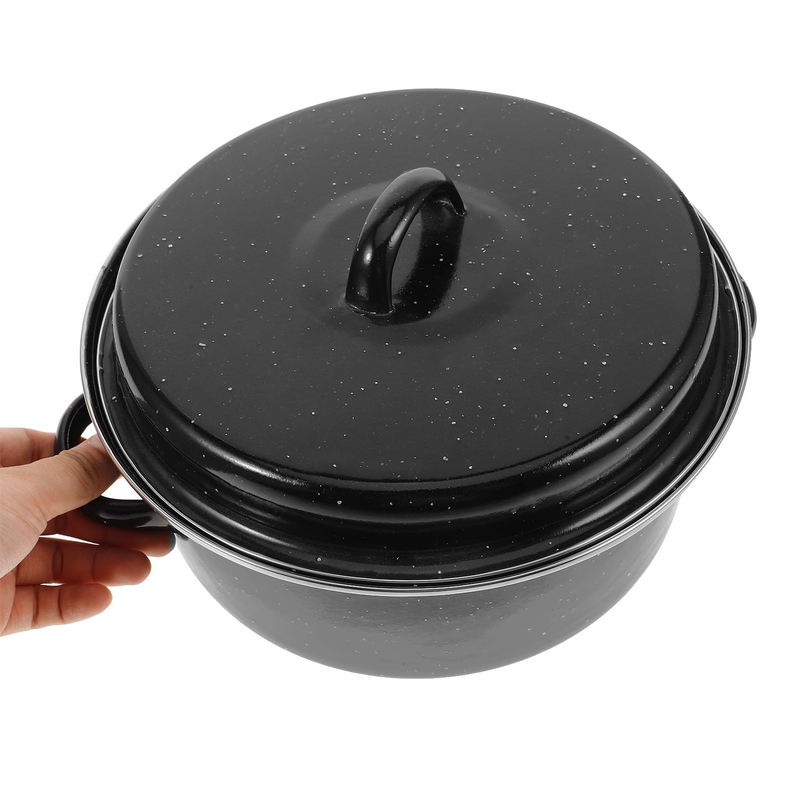 Kartoffeltopf aus Emaille mit Verschleißfestem Boden und Ergonomischen Doppelgriffen Schwarzer Bräter für Backofen und Grill zum Kochen und Braten
