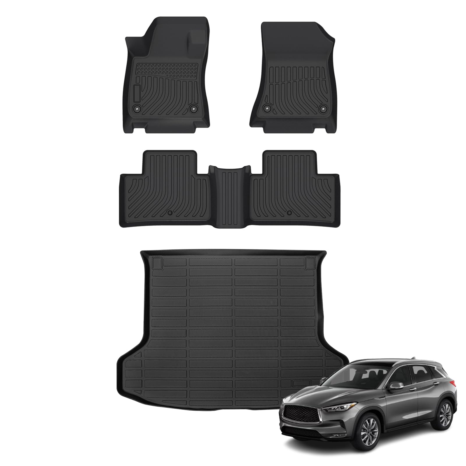 Floor Mats &amp; Cargo Liner for Infiniti QX50 2019-2025 / QX55 2022-2025 All Weather Automotive TPE Floor Liners Set Anti-Slip Waterproof Accessories (Car Mats+Trunk Mat)