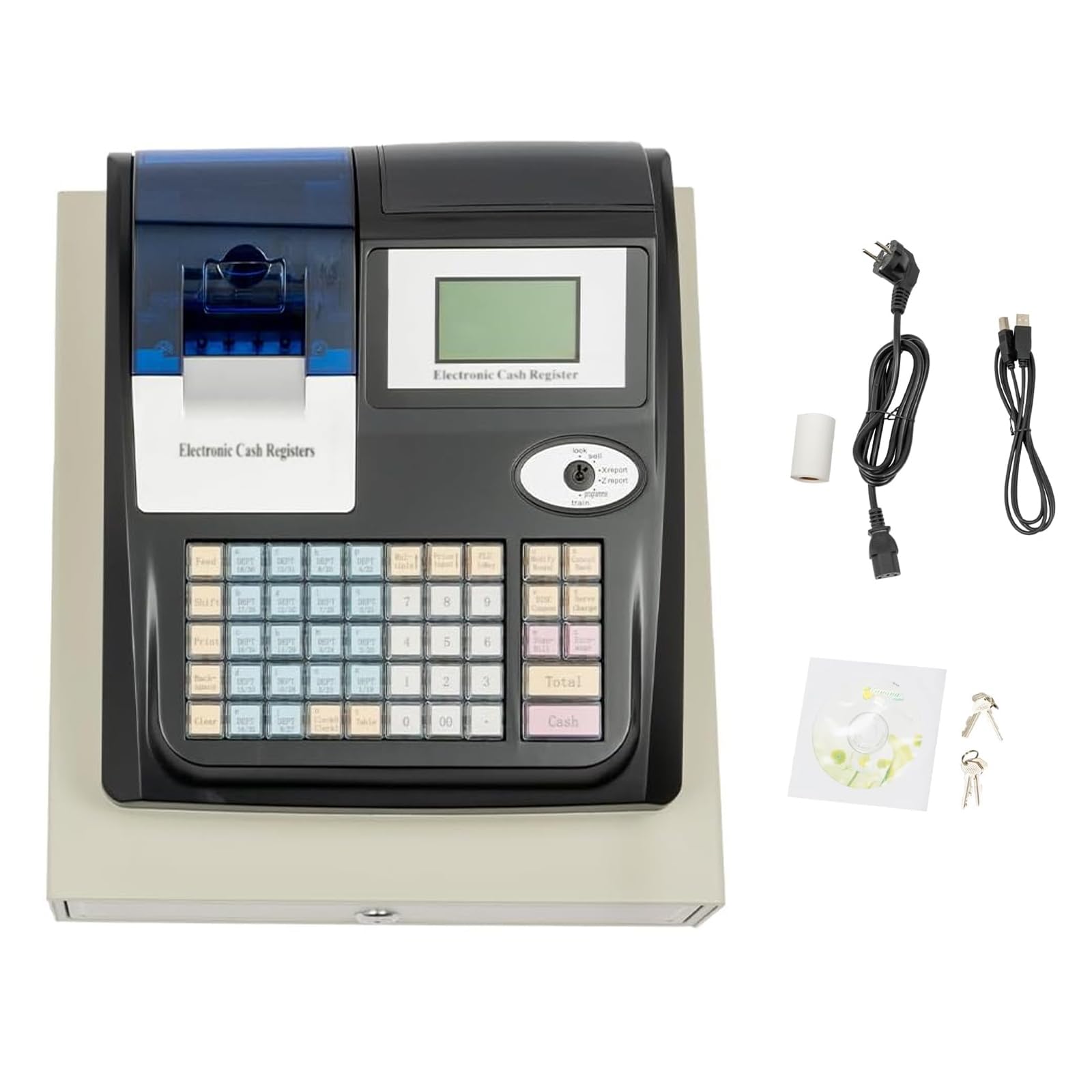 Caja Registradora Electrónica (de Cajón), para Pequeñas Empresas, con Doble Gestión (Llave Y Contraseña), Pantalla LED8 para Clientes, para Restaurantes Y Supermercados,White