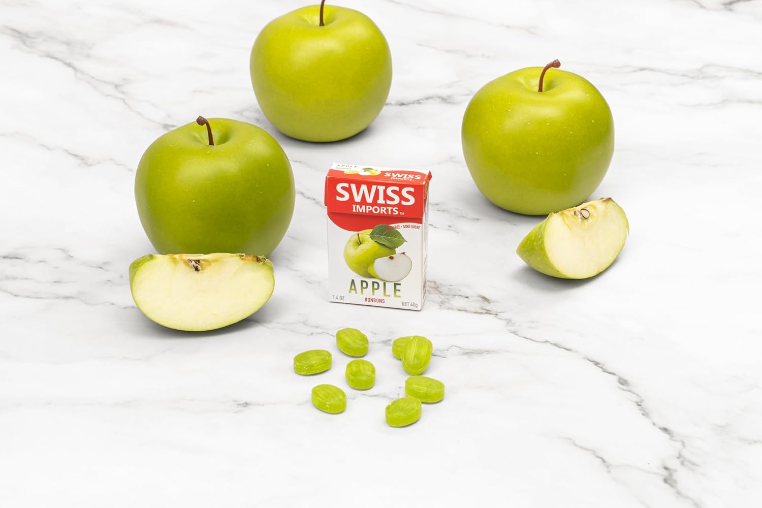 Swiss Imports Sugar Free Bonbons Hard Candy Drops, Apple, 1.4 oz/40g Box, 9 Pack