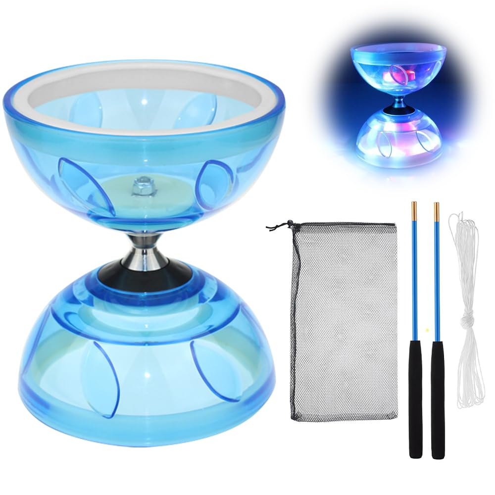 LED Diabolo Roulement à Billes, 4.5 mm Kit DiaboloSet Diabolo dans Le Noir Lumineux, Kit de Jonglerie Triple Roulement, DiaboloLumineux, pour Enfants, Adultes, Débutants Professionnels
