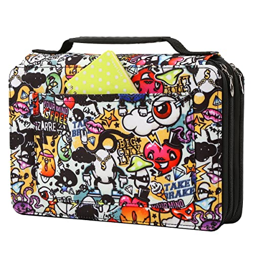 Image of 68 Slots Marker Pen Organizer Case w /Handle | Portable Multilayer Holder for Watercolor Pencils & Gel Pen Markers for Artists, Sketching, Drawing