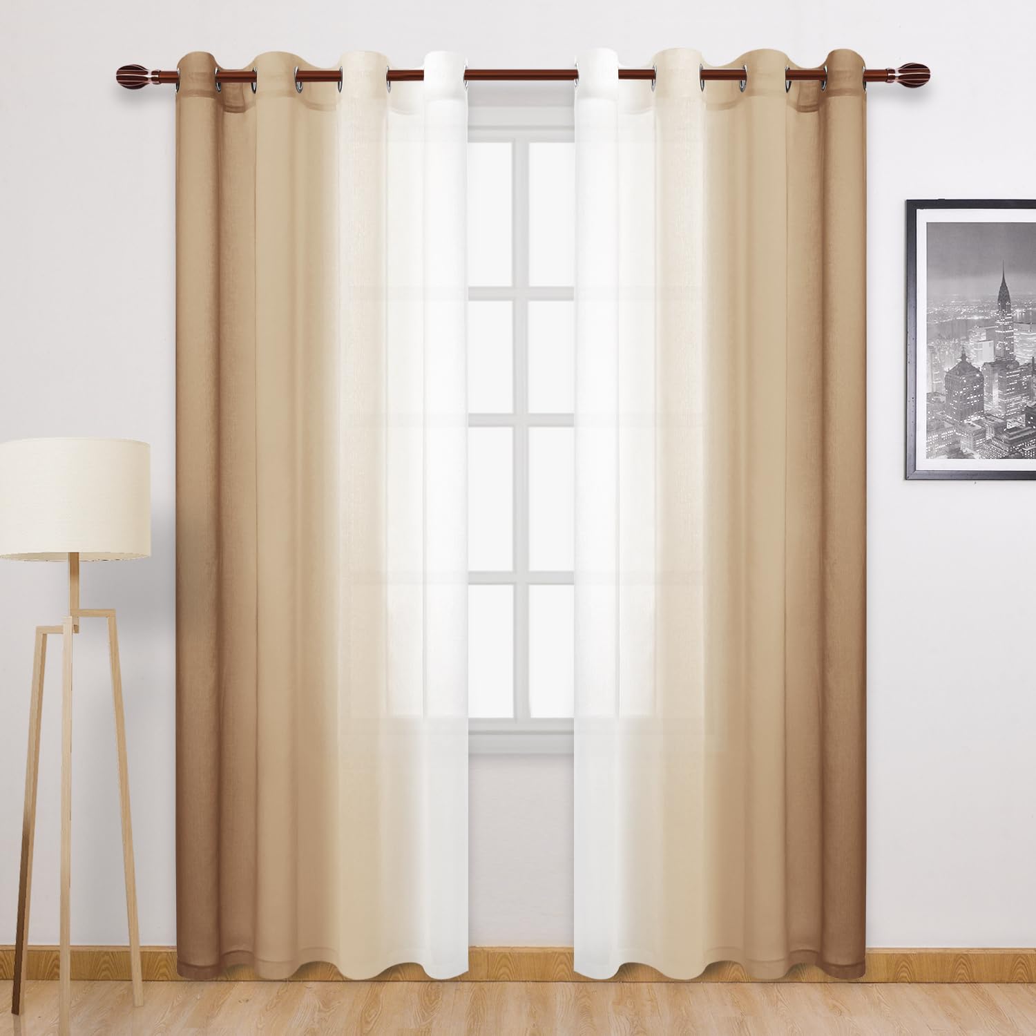 DWCN Taupe Faux Linen Ombre Sheer Curtains