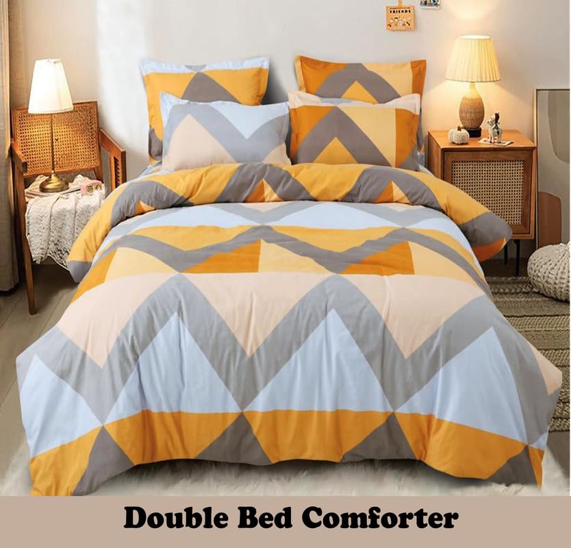 Image of Polycotton Polyester Polyfill 120 GSM Reversible Double Bed Comforter, Blanket, Queen (90x100 inch) Yellow & Grey