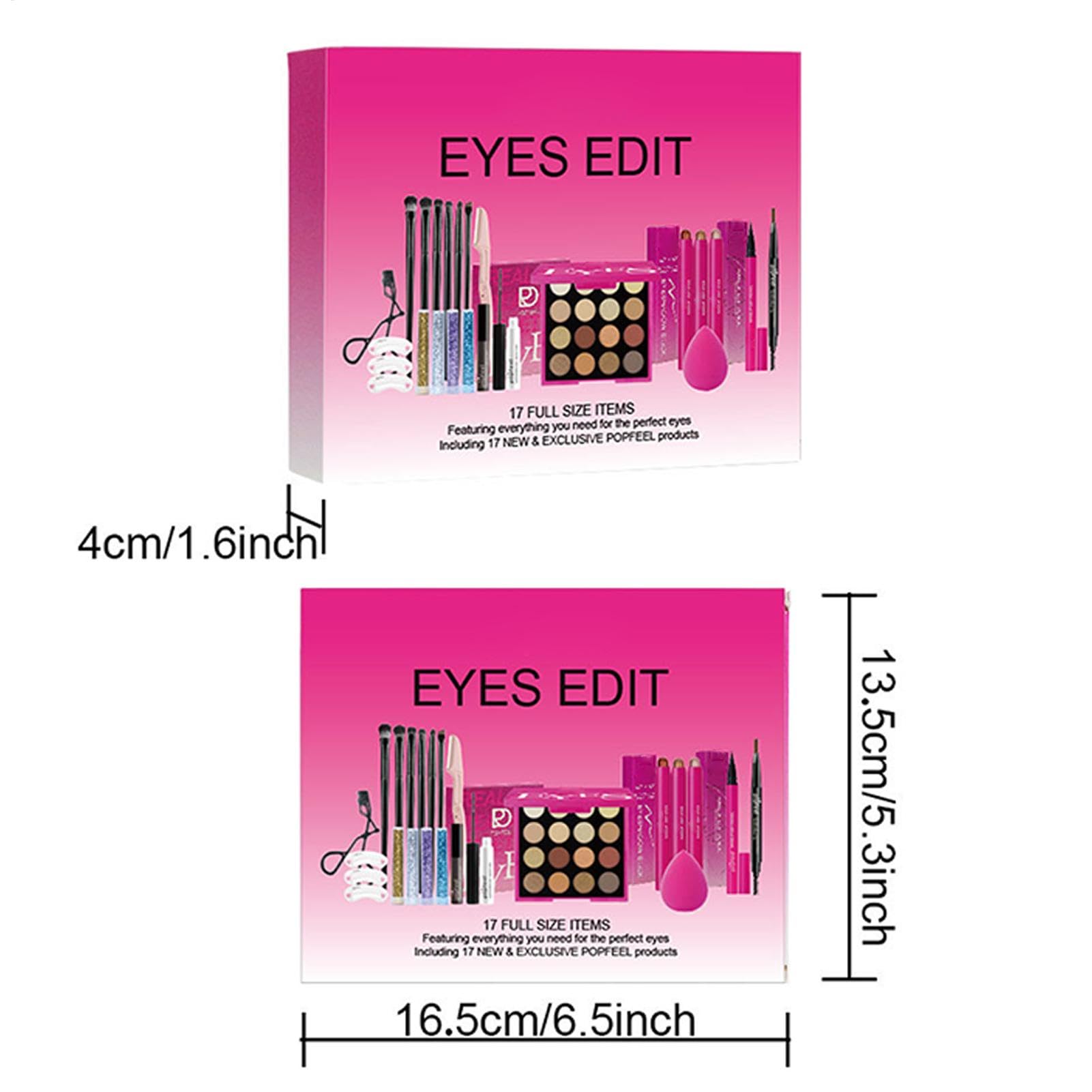 Eye Makeup Kit - Makeup Set for Women | Beginner Makeup Kit | Professional Eyes Make Up Kits | Mascara | Eyeshadow Palette | Eyelash Curler | Brow Stamp Stencil | Eyeshadow Brush and More