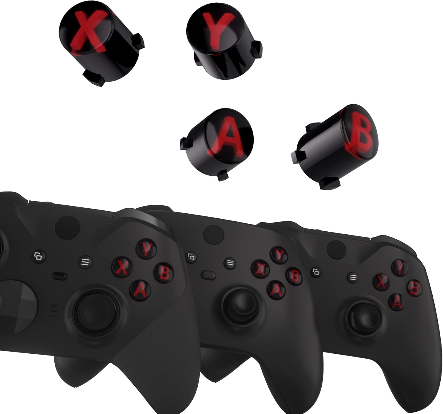 eXtremeRate ABXY Buttons for Xbox Series X & S Controller, Three-Tone Black & Clear with Carmine Red Classic Symbols Replacement Action Buttons for Xbox One S/X, Elite Series 2 & 1 Wireless Controller - Image 3