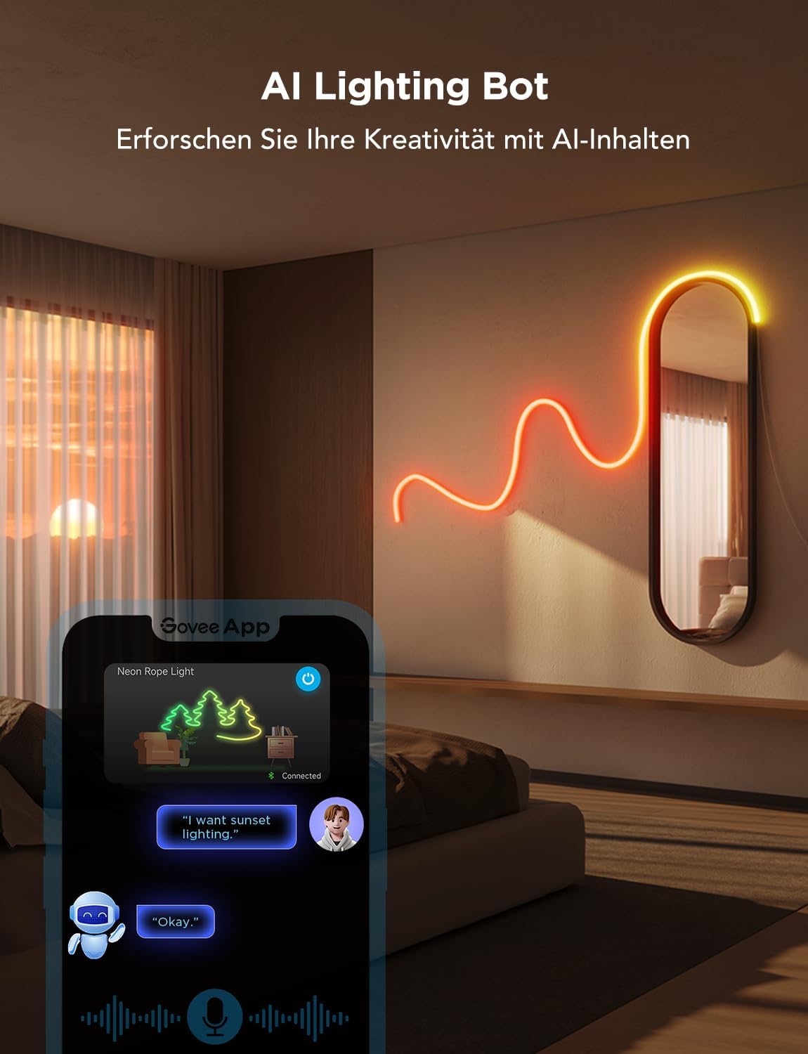Govee Neon Rope Light 2 RGBIC LED Strip 5m Form-Mapping DIY SmartThings Matter Alexa Google Assistant Weiß