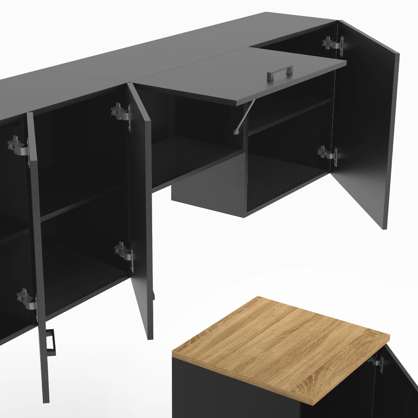 IDMarket - Cocina completa SUBTIL 240 cm con encimera negra de 7 elementos y tapa de madera