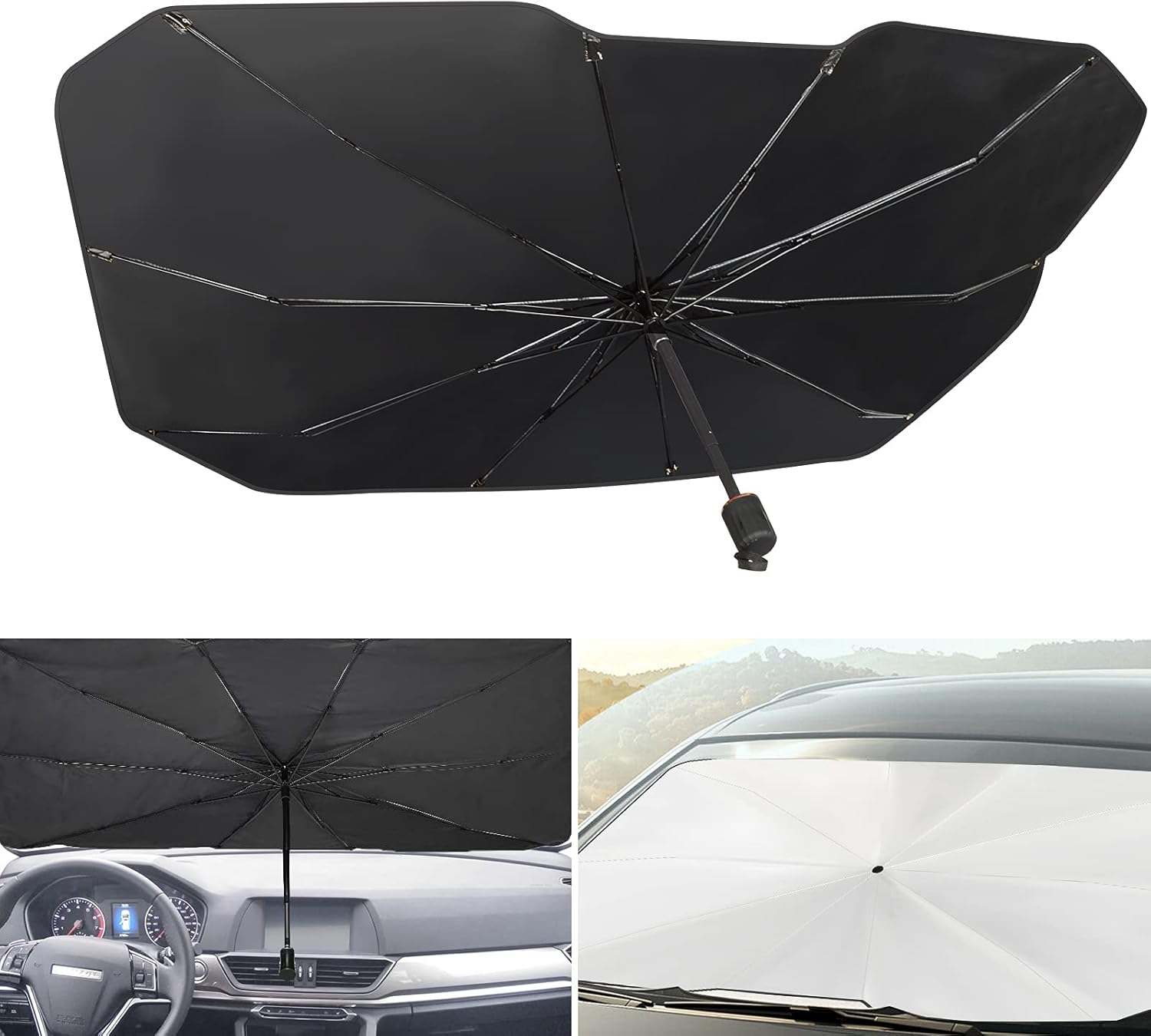 Beilan 車用 サンシェード 車傘式 車用パラソル Sサイズ 125 65cm 日よけ 折り畳み式 雨が降って応急 取り付き簡単 収納便利 遮熱 フロントガラスカバー 卓出 暑さ対策 紫外線カット Uv 遮光