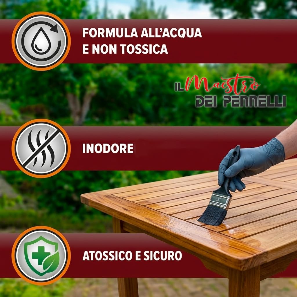 ELEPHANT Impregnante legno esterni per ciclo cerato professionale ad acqua 2,5lt Maestro (Castagno)