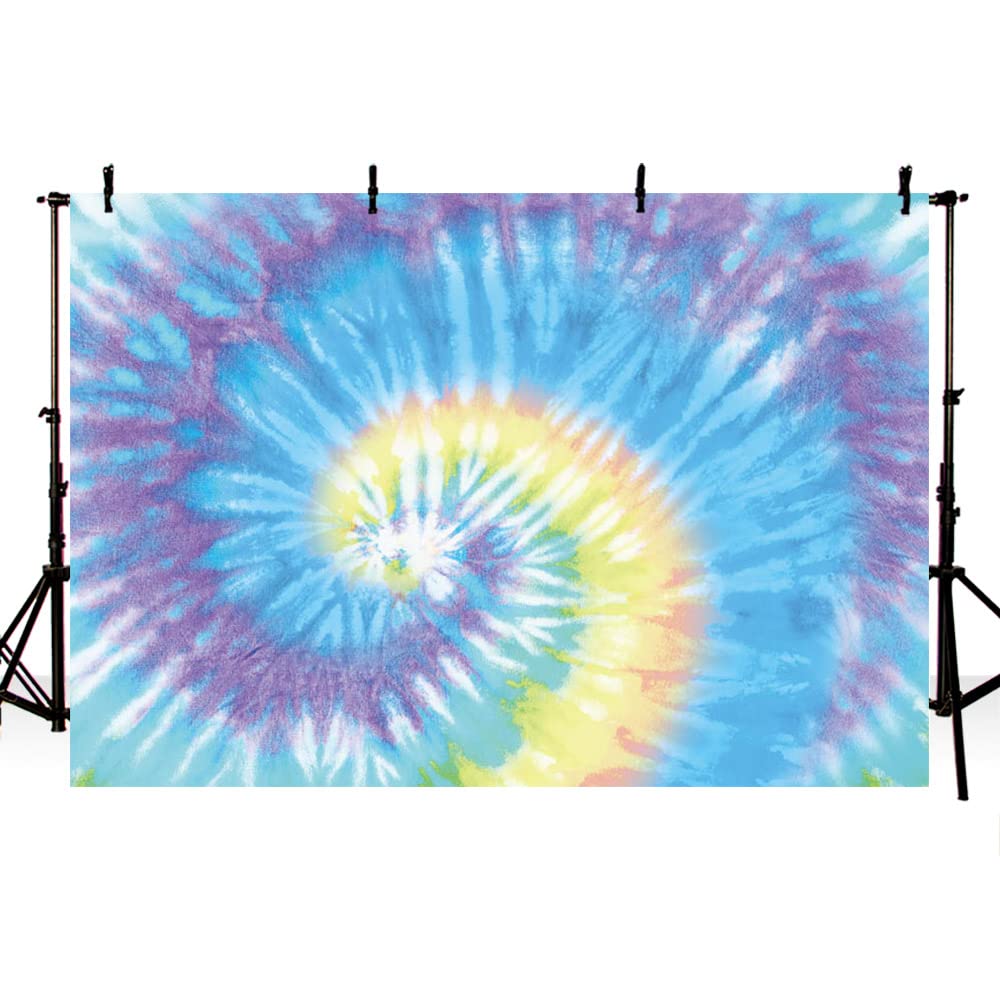 MEHOFOND 7x5ft Tie Dye Party Birthday Photo Backdrop Rainbow Watercolor Macaron Pastel Spiral Tie Dye Theme Portrait Photography Background Hip Hop 80s 90s Disco Banner Supplies Photo Studio Prpos