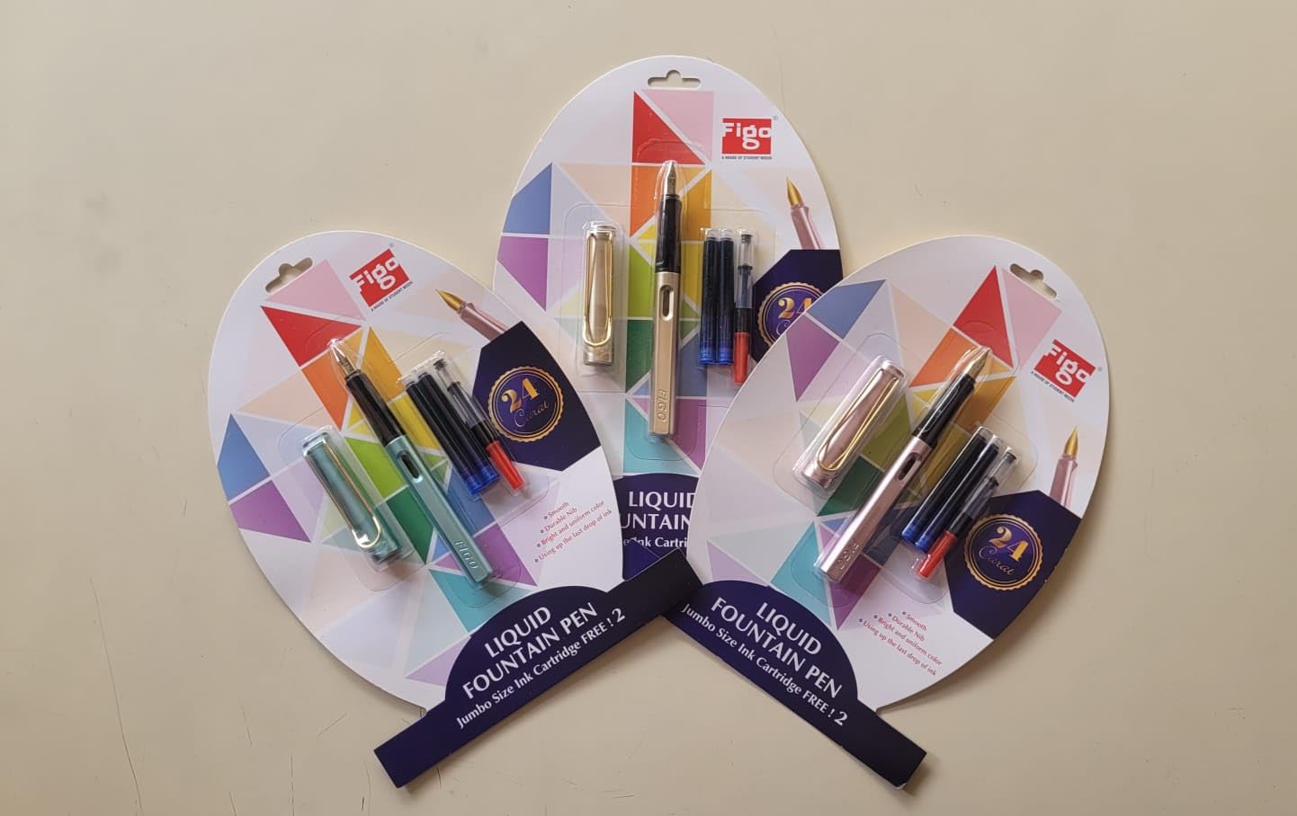 FIGO 24 CARAT 3 Pen + 6 Blue Ink + 3 Ink Converter Fountain Pen (Pack of 3, Blue)