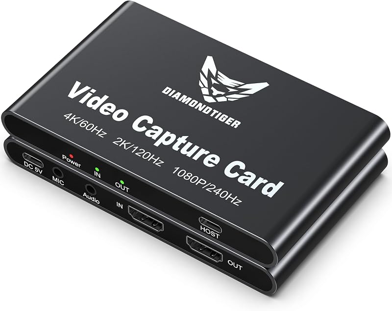 4K60Hz Capture Card 1080P240Hz VRR Passthrough PS5 Xbox | Lag-free HDR audio video recorder device with 3.5mm ports & USB 3.2 fast-charging support
