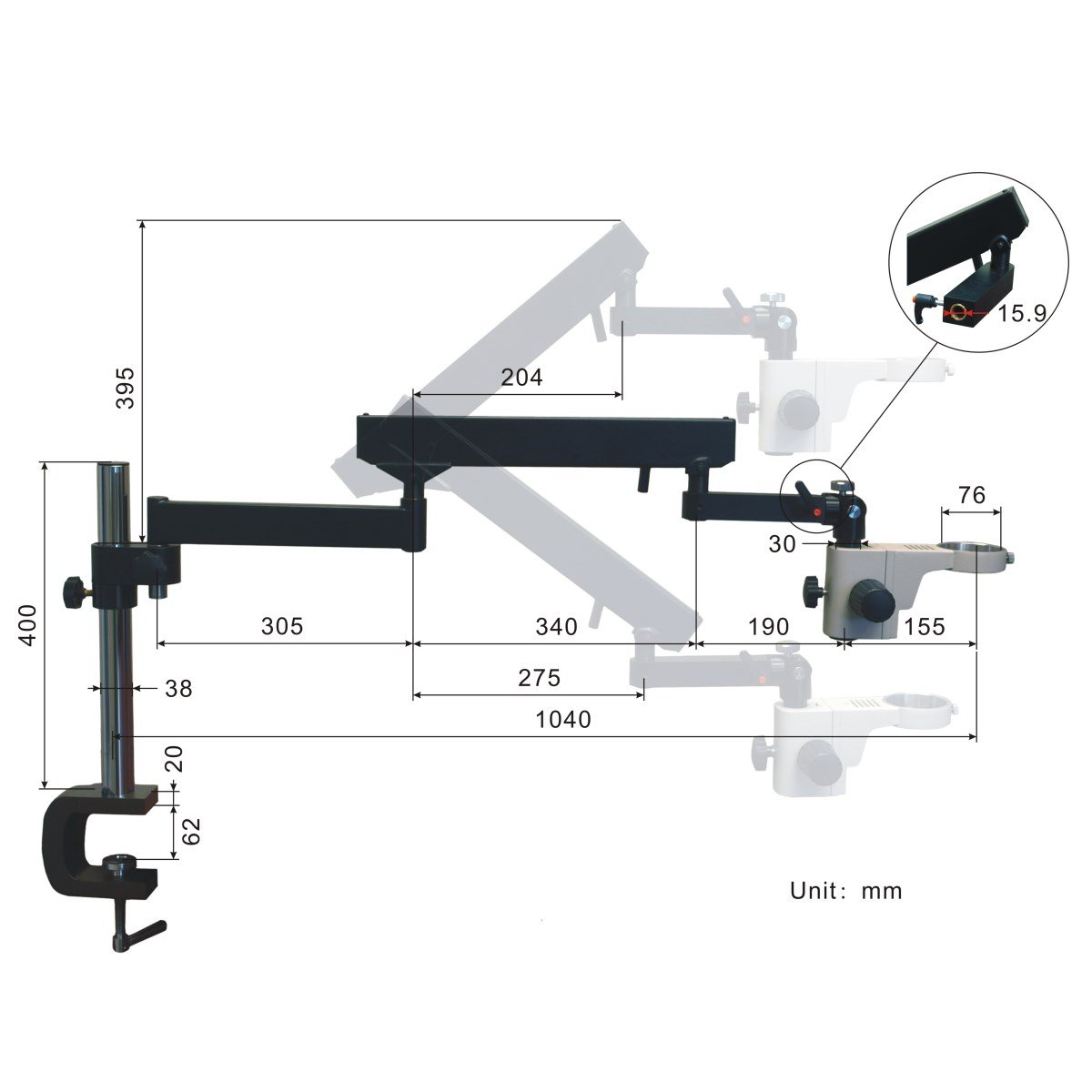 OMAX 3.5X-45X Zoom Trinocular Articulating Arm Stereo